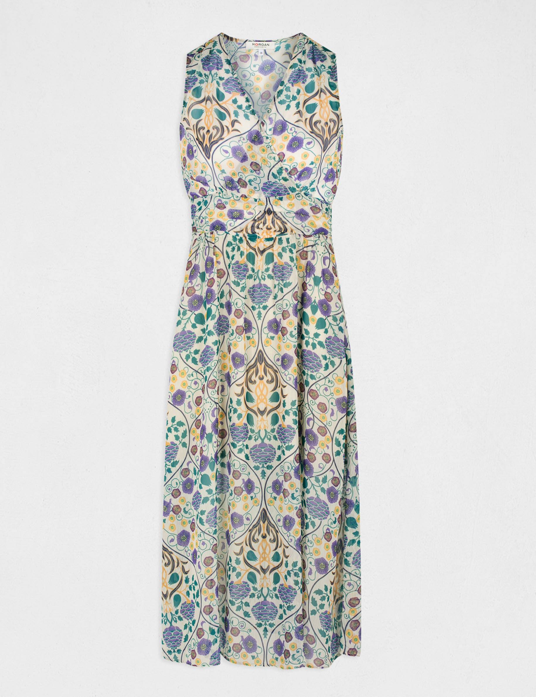 Robe midi évasée imprimé végétal multico femme