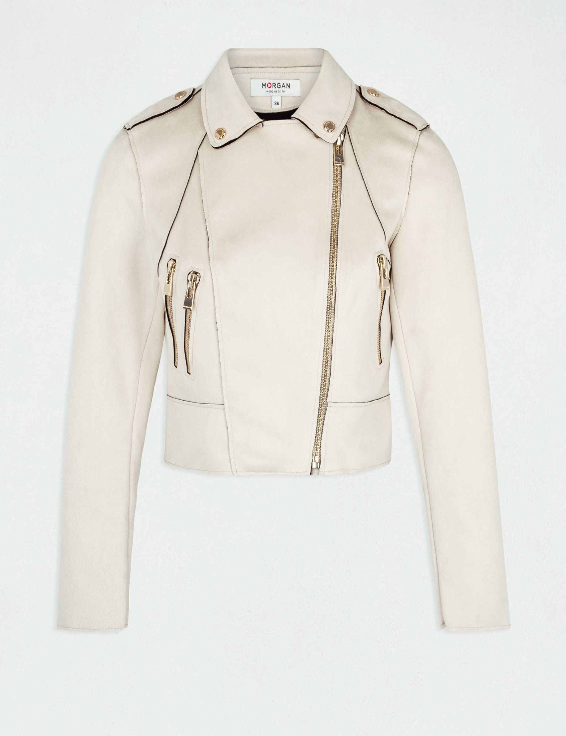blouson droit effet suedine ivoire femme Blouson droit effet suédine ivoire femme