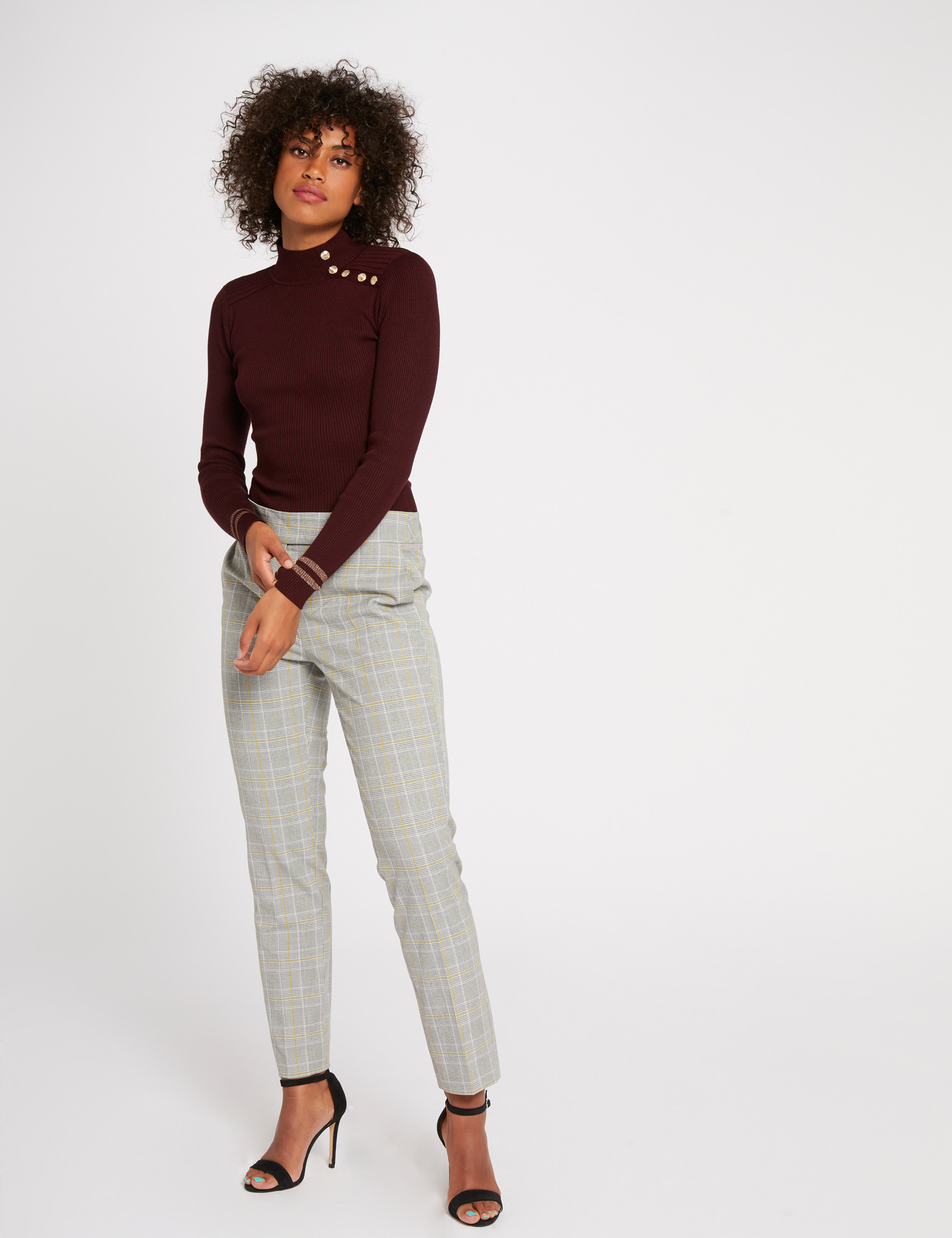 pull manches longues avec boutons rouge vin femme Pull manches longues avec boutons rouge vin femme