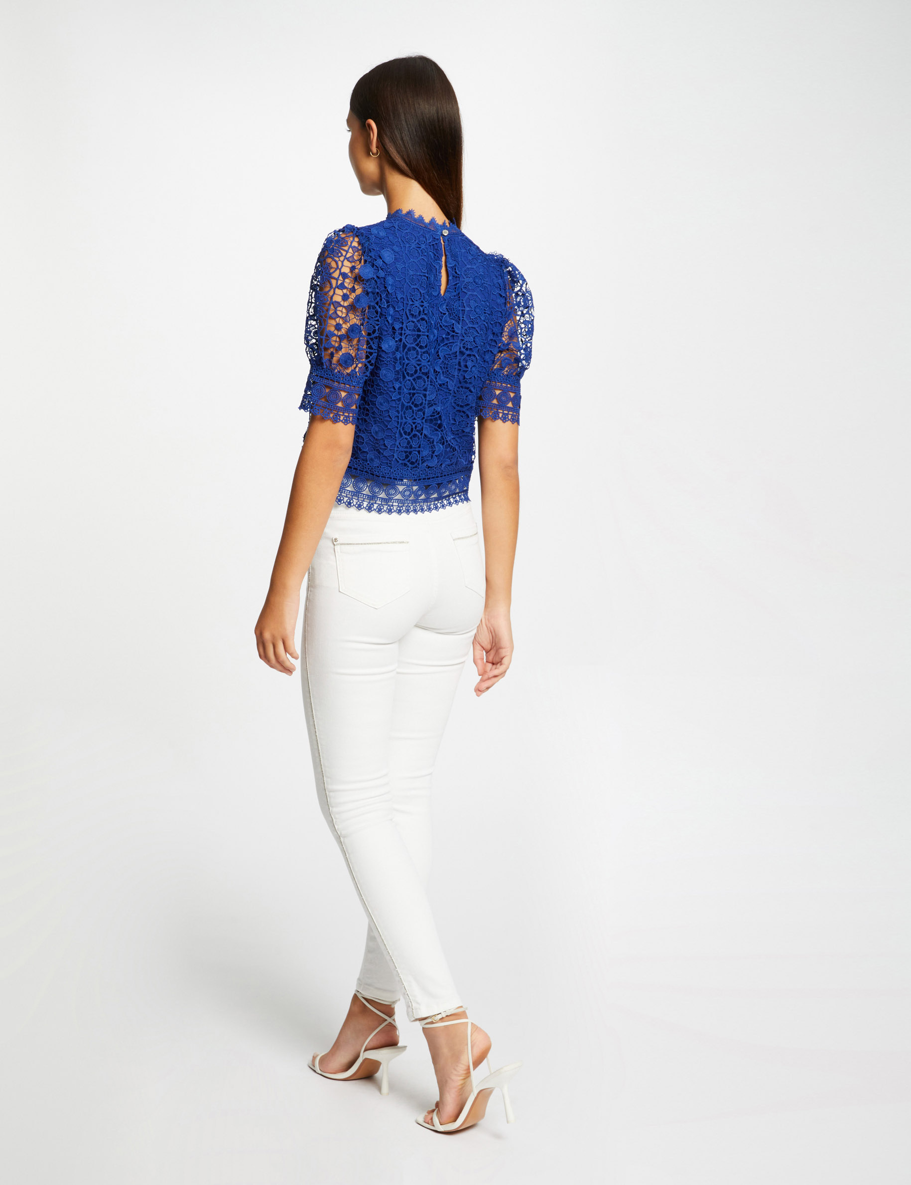 blouse manches courtes en dentelle bleu electrique femme Blouse manches courtes en dentelle bleu electrique femme