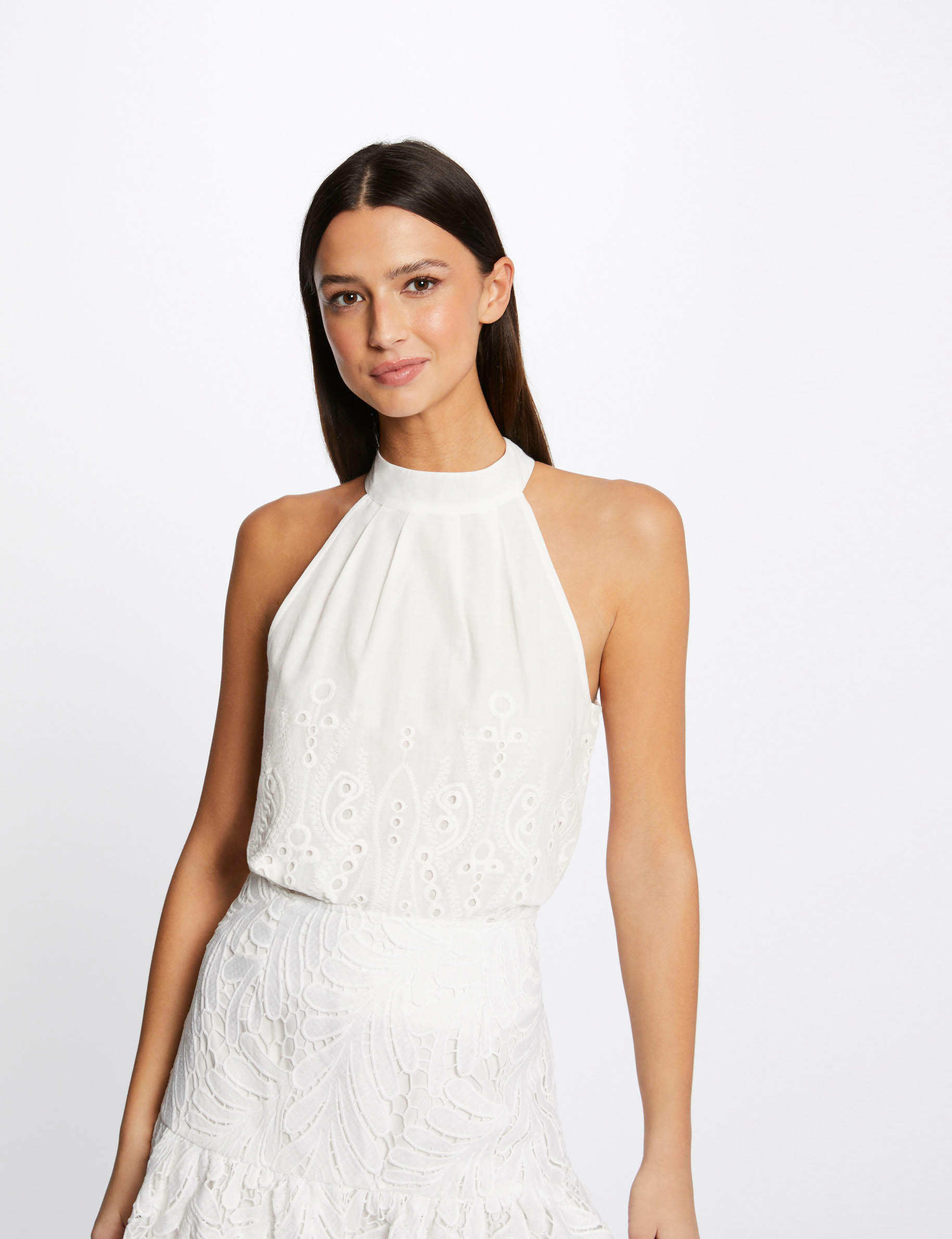 Blouse sans manches avec broderie ecru femme Blouse sans manches avec broderie ecru femme