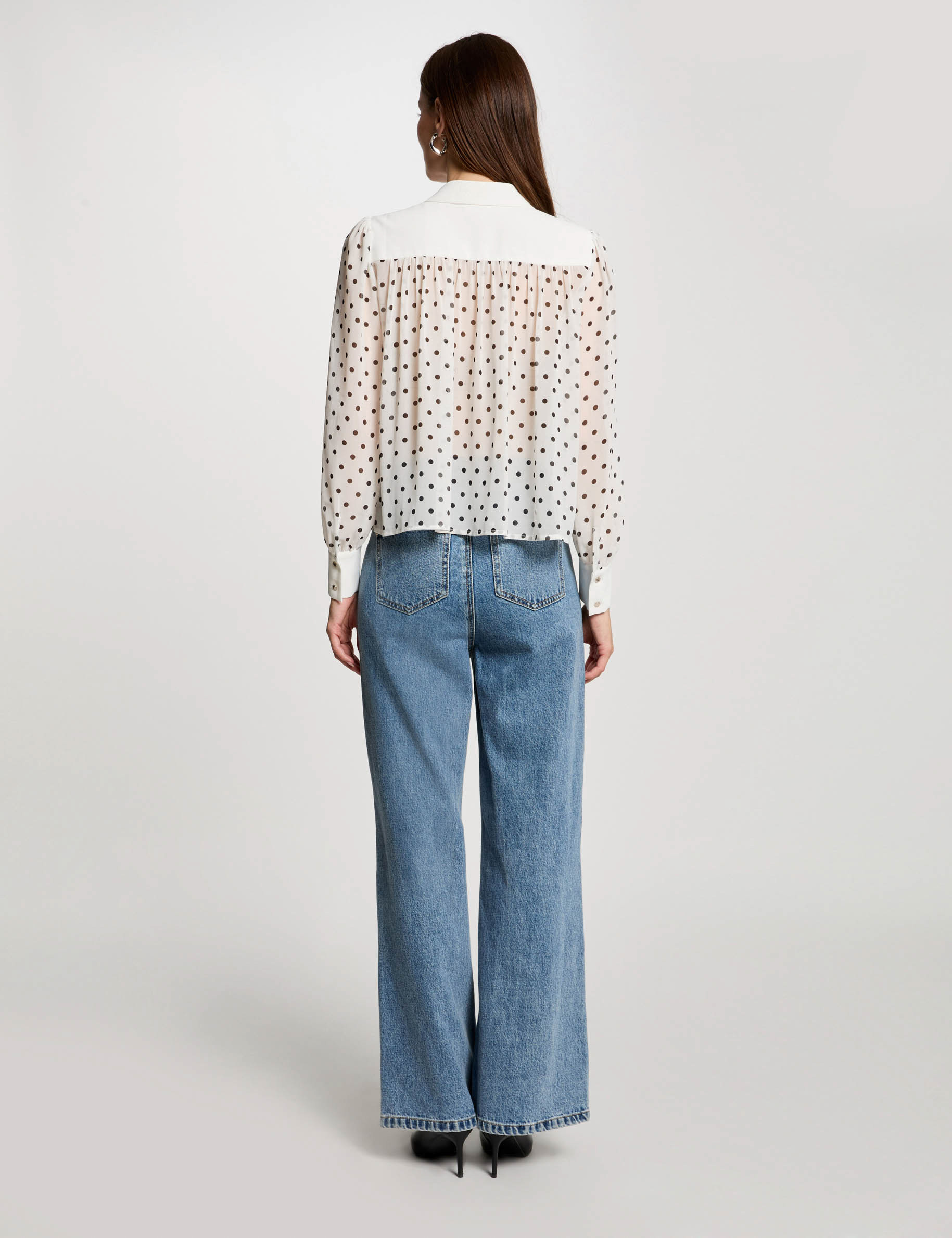 chemise manches longues a pois blanc femme Chemise manches longues à pois blanc femme