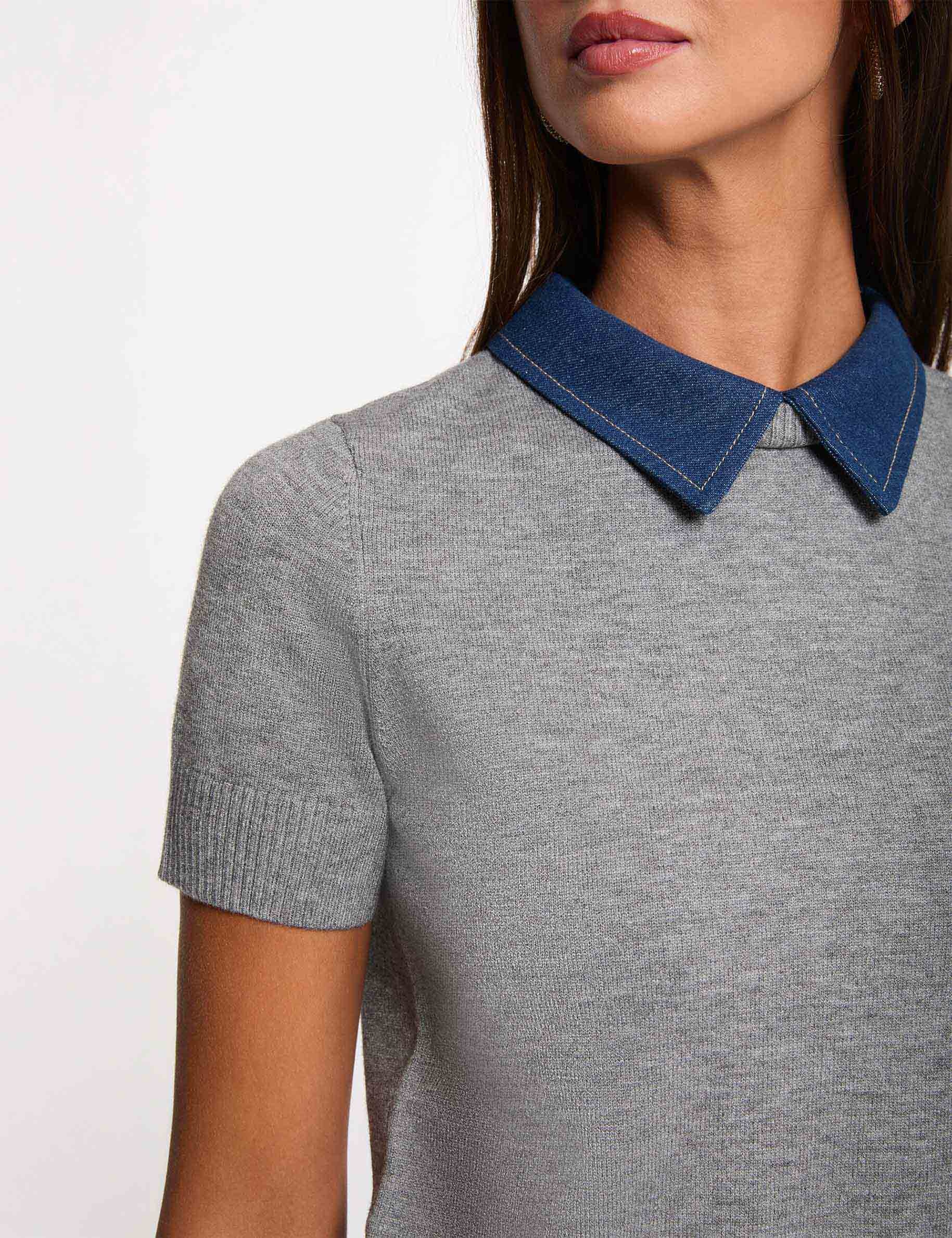 Pull col &agrave; revers gris clair femme