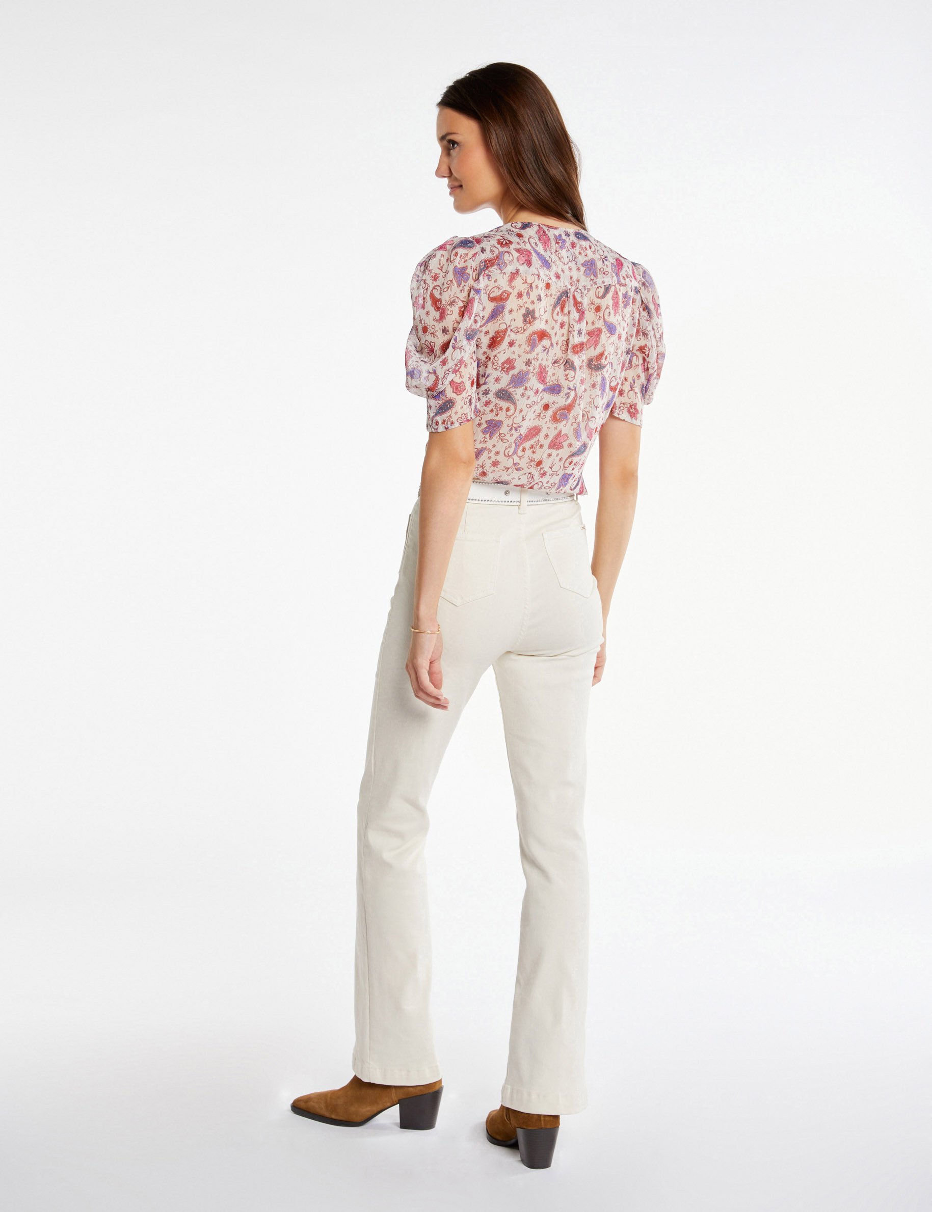 Chemise manches courtes imprimée ecru femme