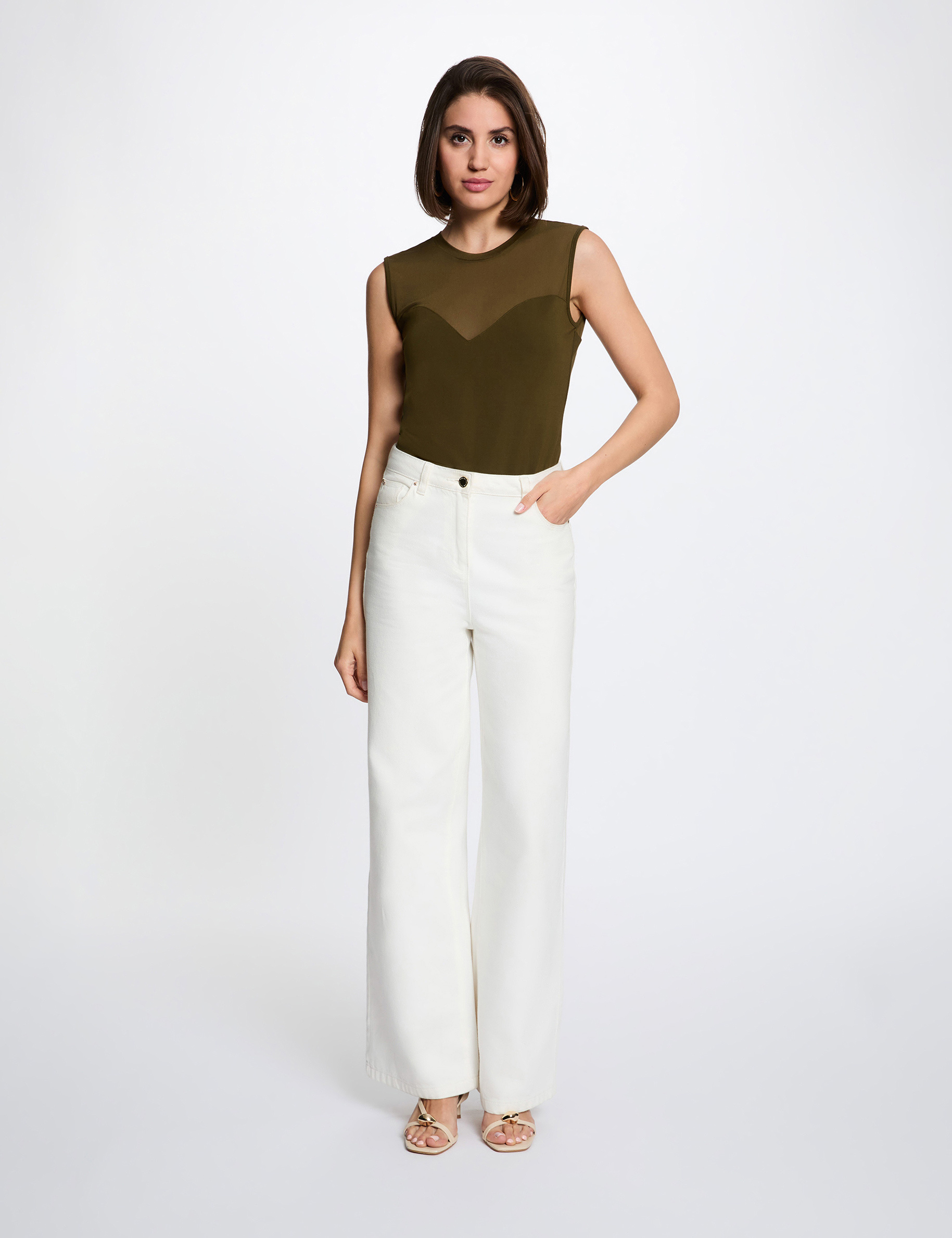 D&eacute;bardeur col rond vert kaki femme