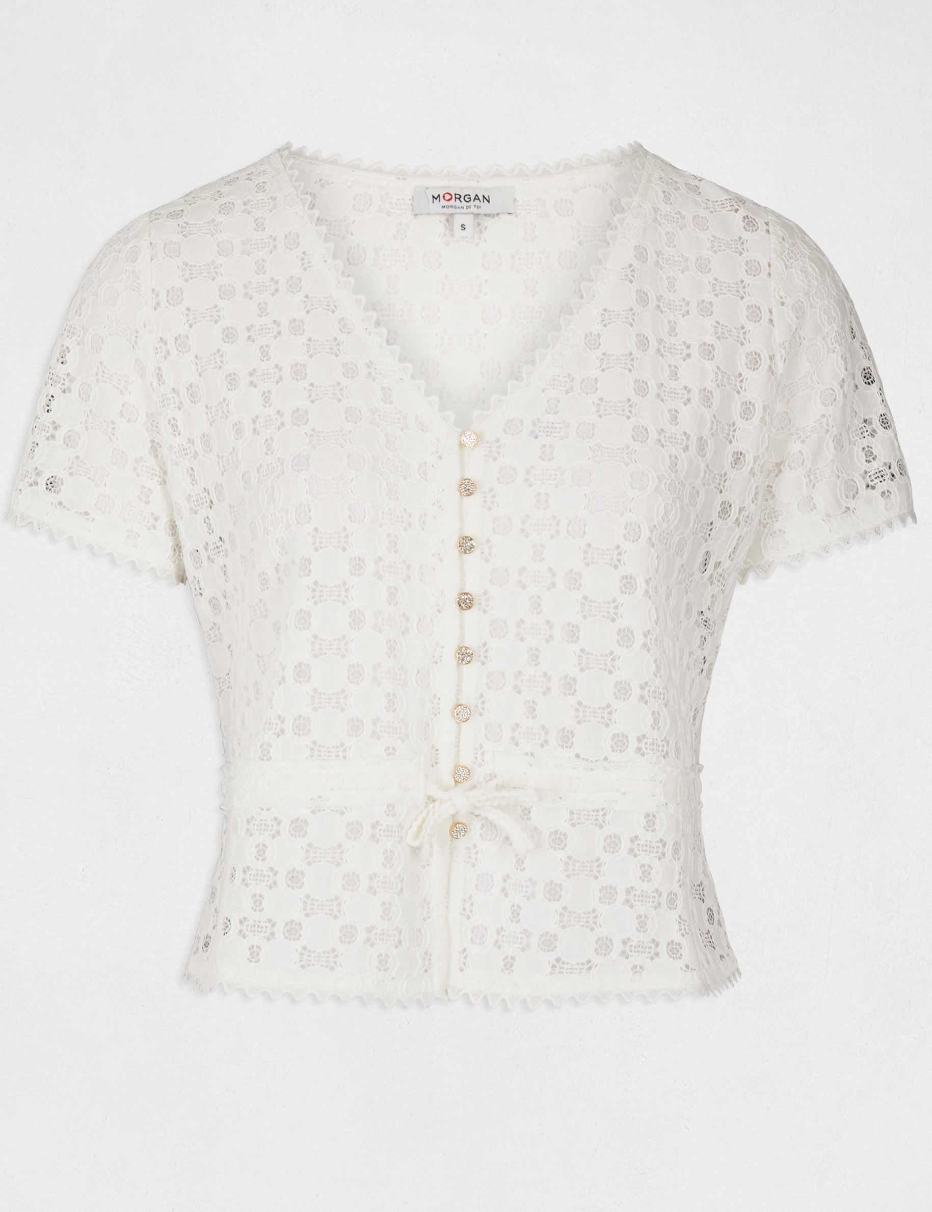 T-shirt manches courtes en dentelle ecru femme T-shirt manches courtes en dentelle ecru femme