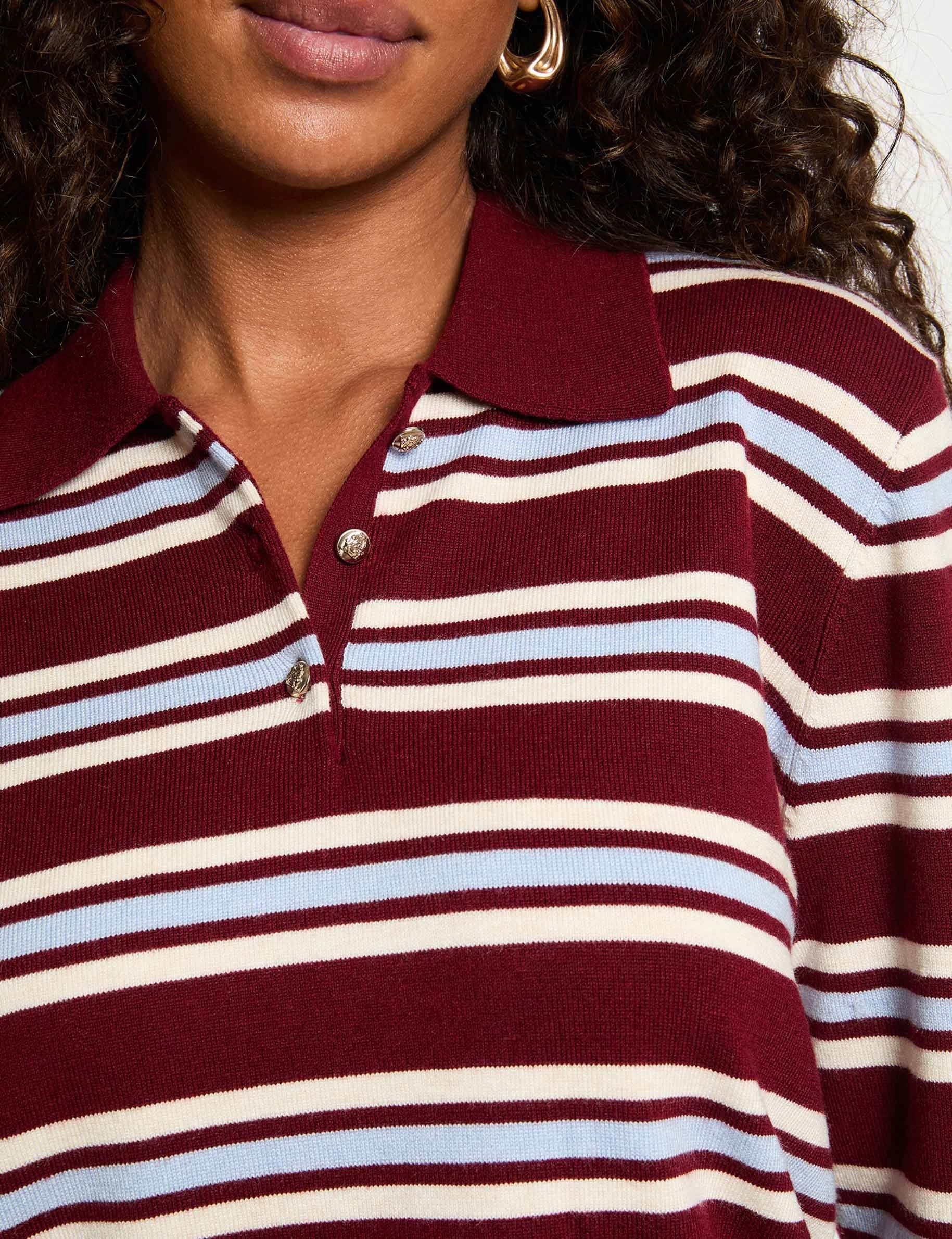 Pull col &agrave; revers bordeaux femme