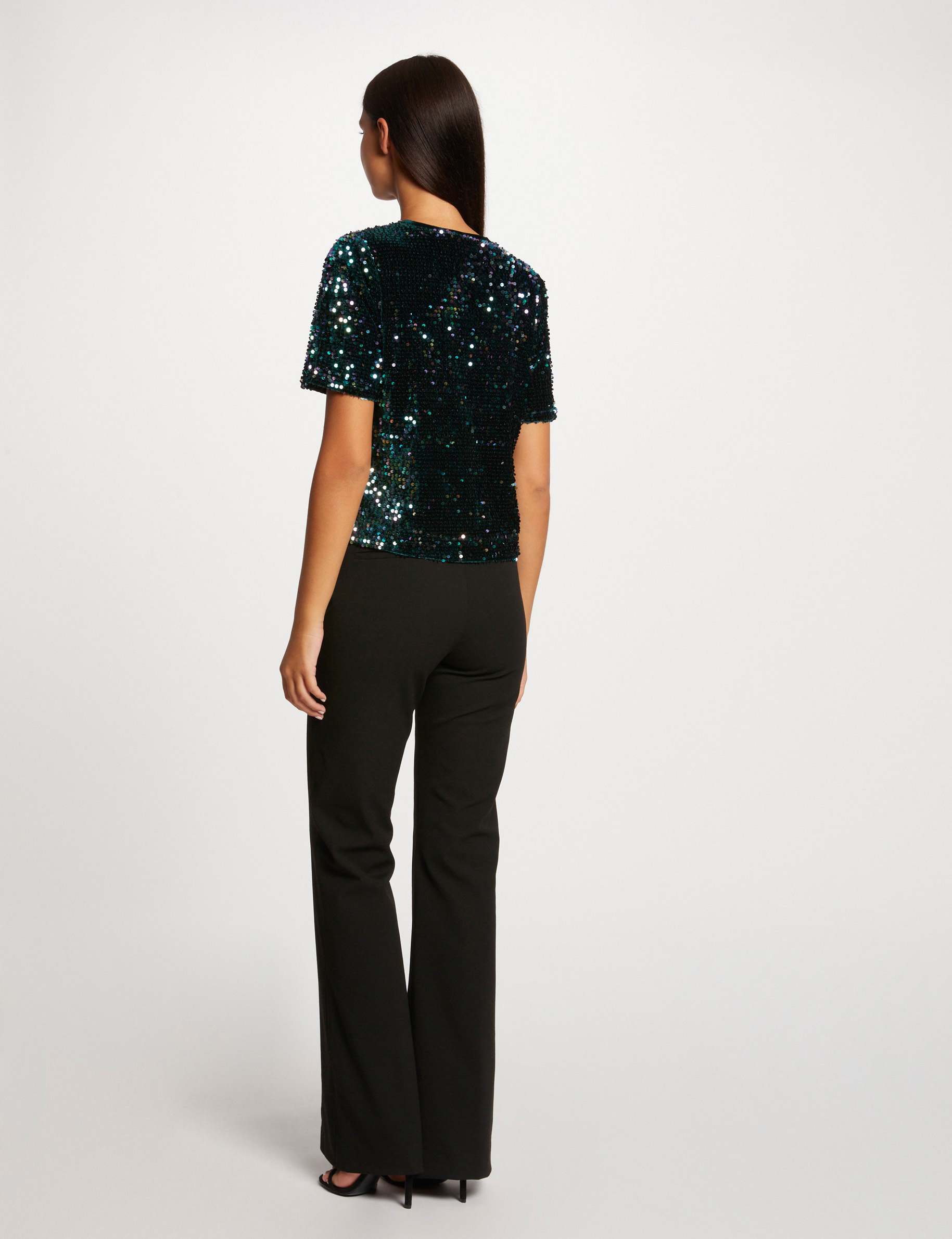t shirt manches courtes a sequins vert fonce femme T-shirt manches courtes à sequins vert fonce femme