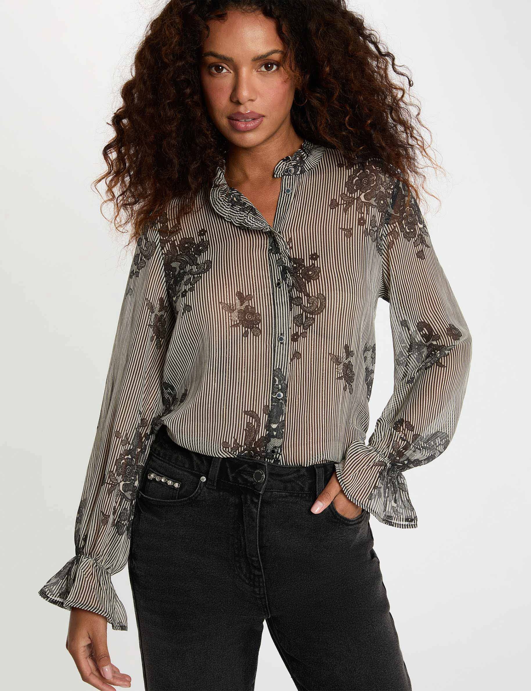 Chemise imprim&eacute;e col montant multicolore femme
