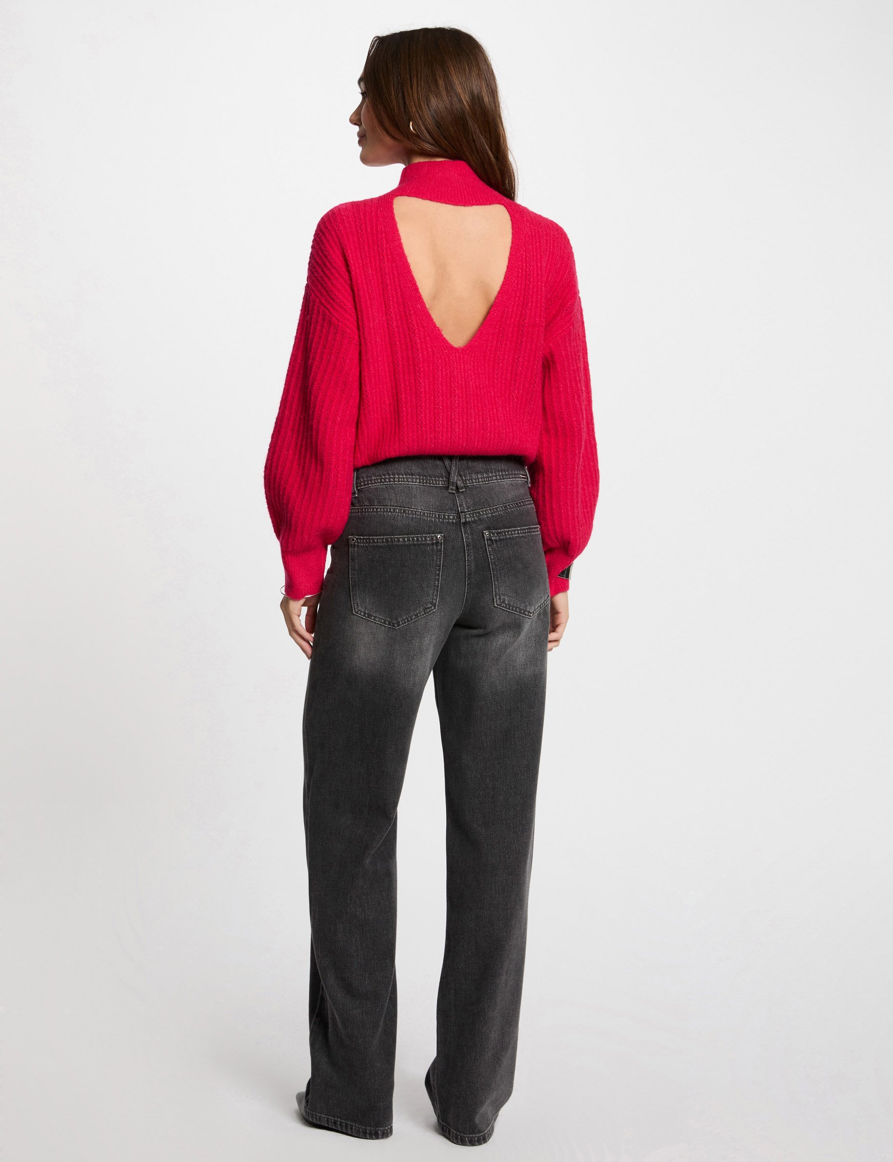 pull col montant rose framboise femme Pull col montant rose framboise femme