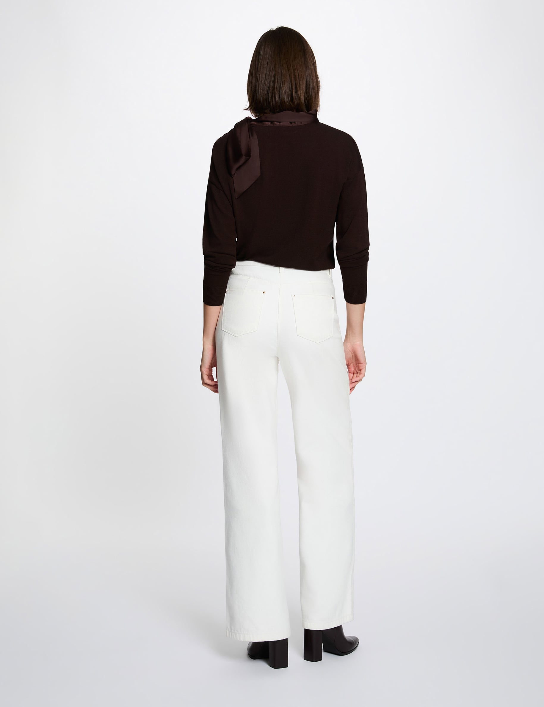 Pull col rond manches longues marron fonc&eacute; femme