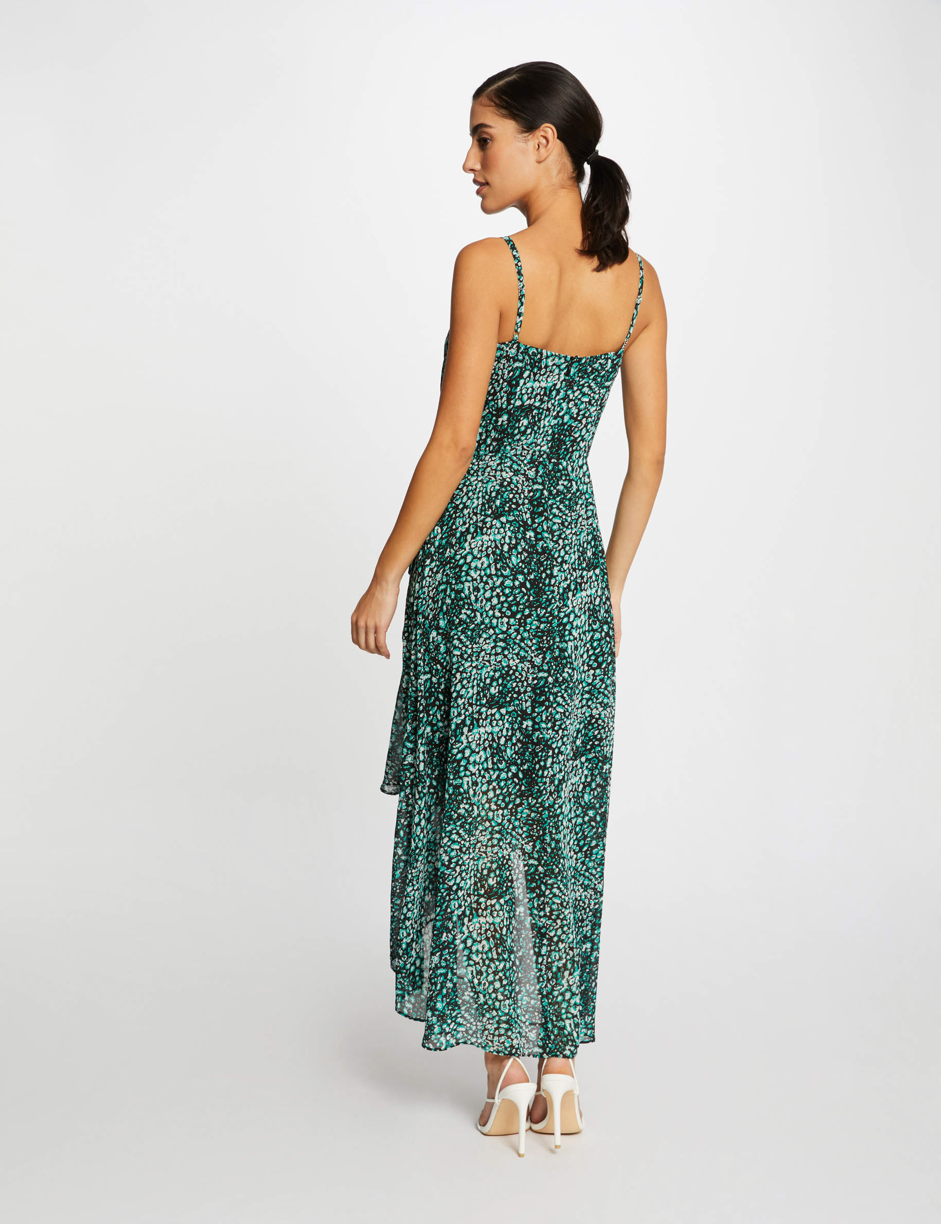 Robe midi évasée imprimé floral vert femme Robe midi évasée imprimé floral vert femme