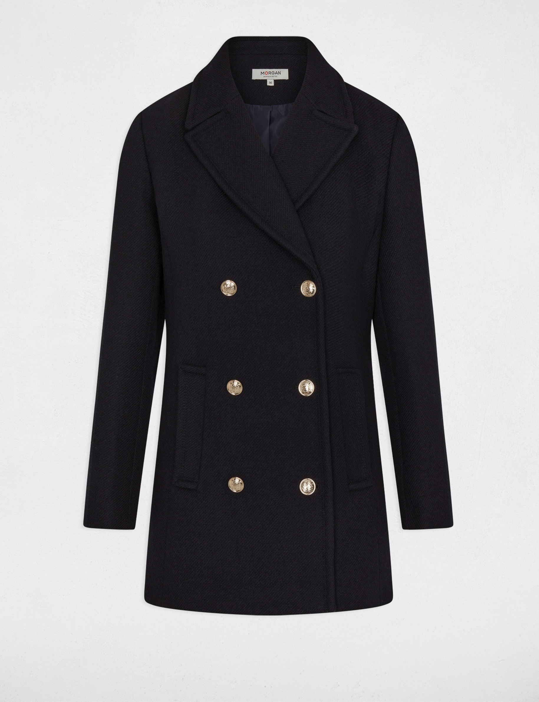 Manteau double boutonnage marine femme