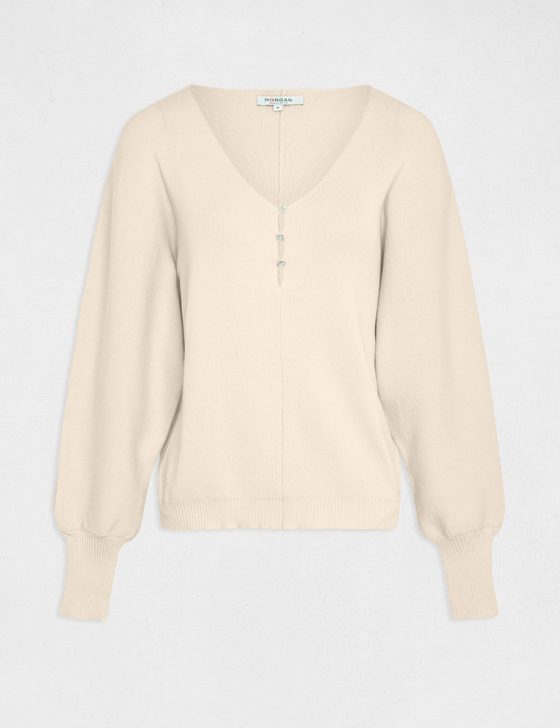 pull manches longues boutons decoratifs rose clair femme Pull manches longues boutons décoratifs rose clair femme