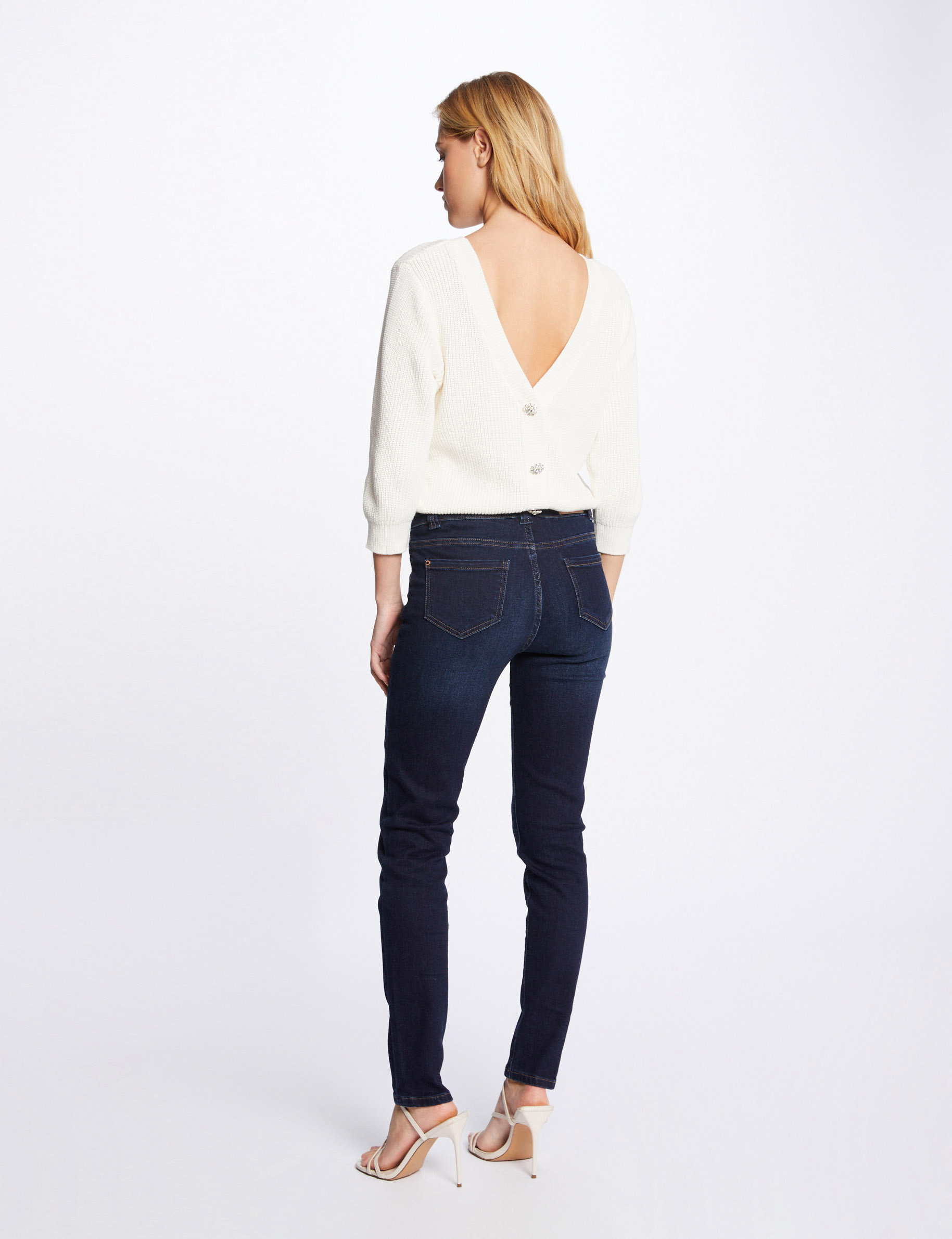 Pull manches 3/4 avec dos en V ivoire femme Pull manches 3/4 avec dos en V ivoire femme