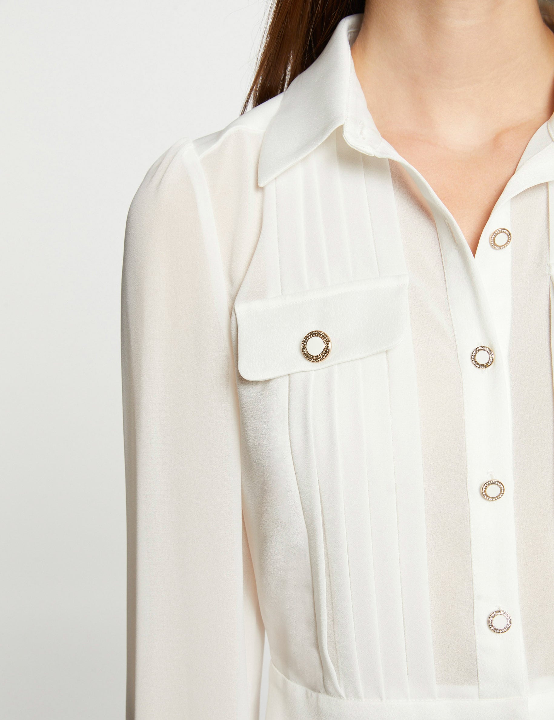 Chemise satin&eacute;e cintr&eacute;e ivoire femme