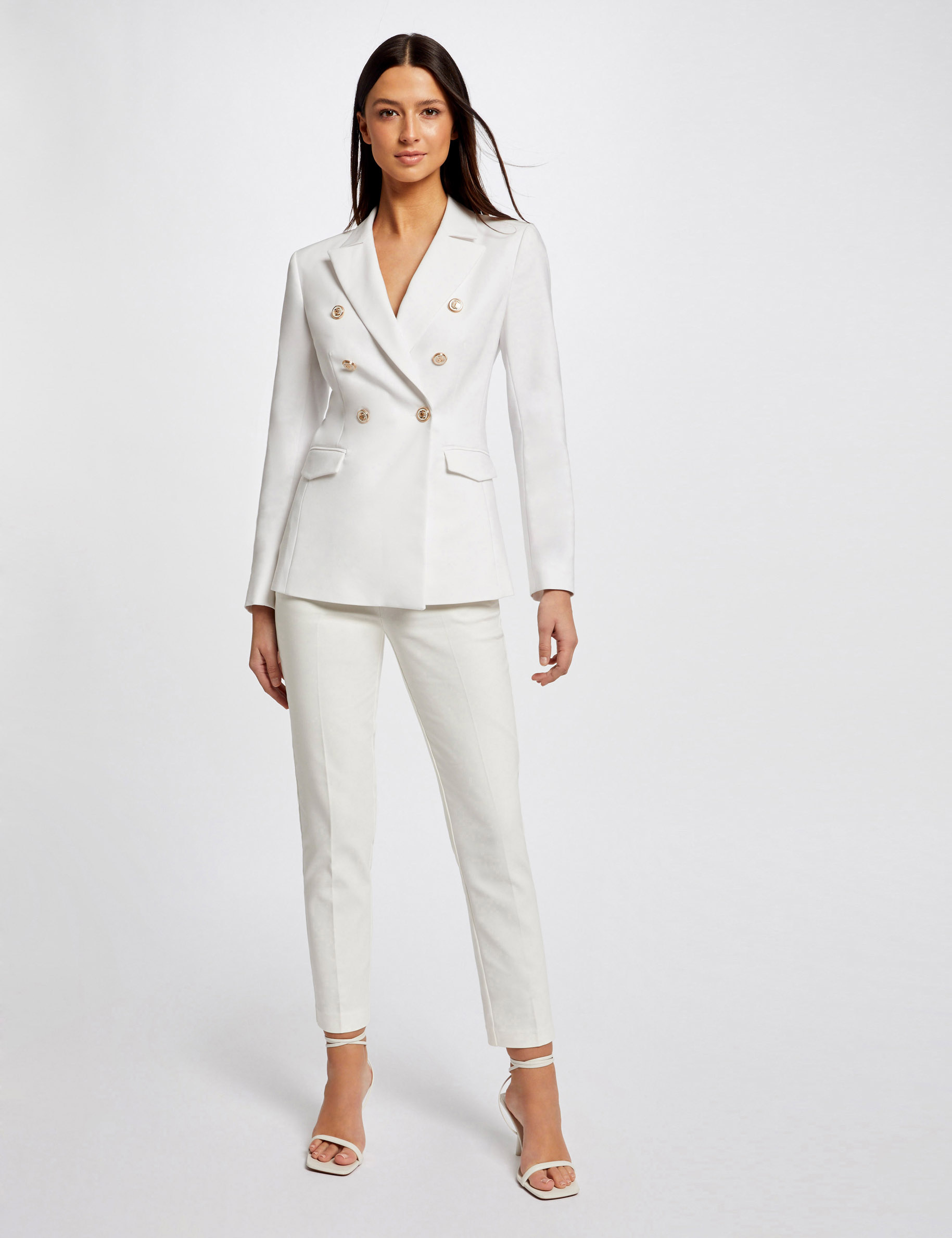 Pantalon ajusté 7/8ème à pinces ecru femme Pantalon ajusté 7/8ème à pinces ecru femme