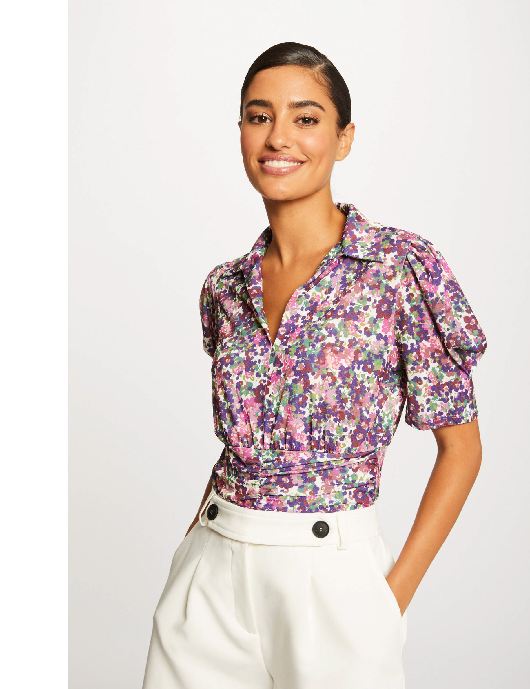 T-shirt manches courtes imprimé floral multico femme T-shirt manches courtes imprimé floral multico femme