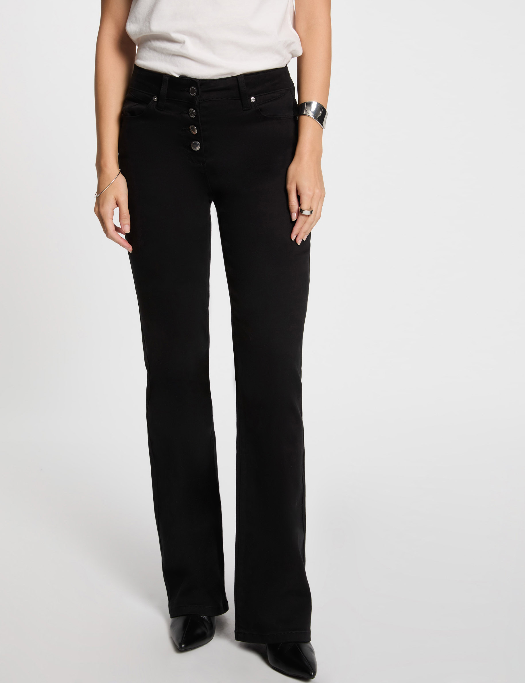 pantalon bootcut boutonne noir femme Pantalon bootcut boutonné noir femme