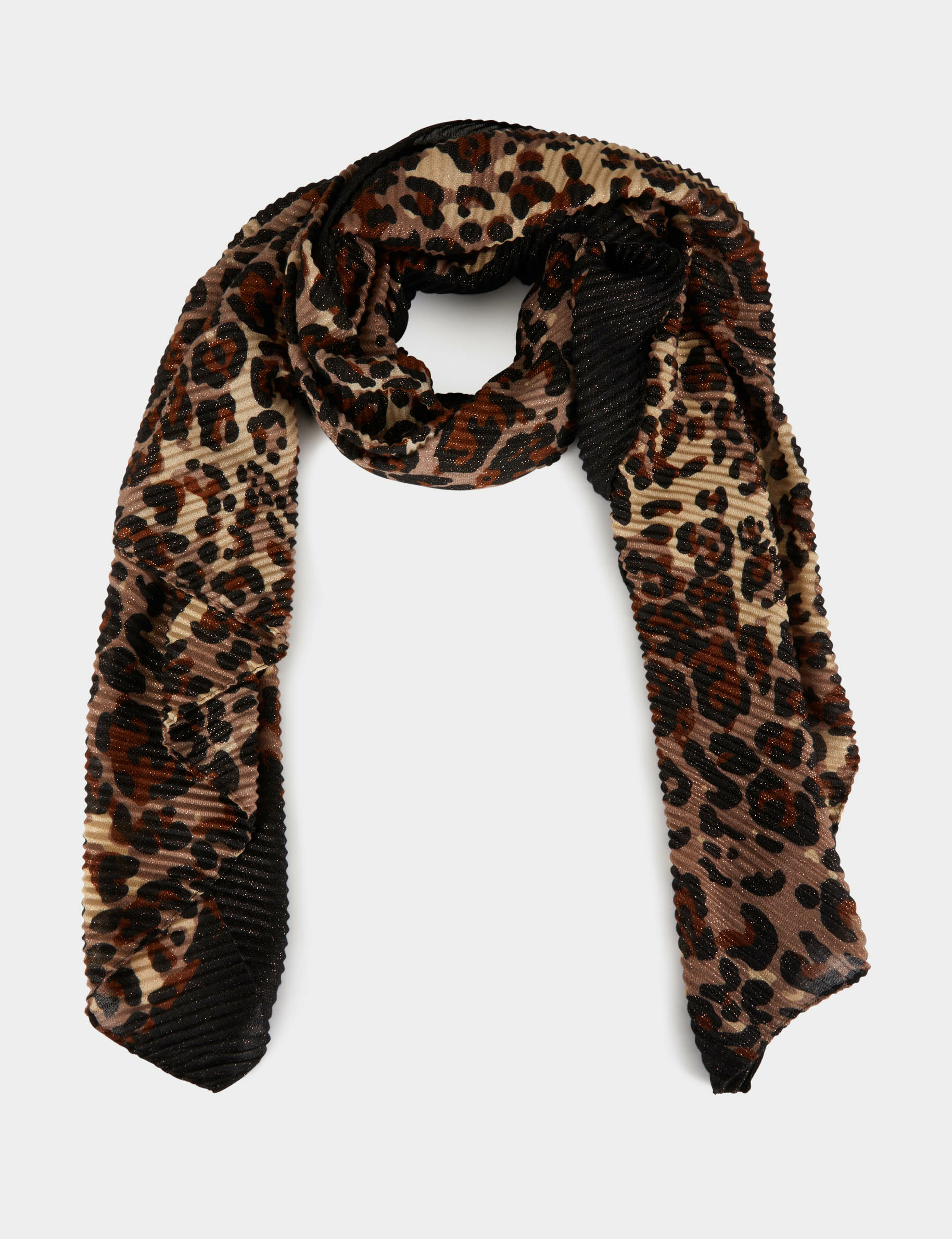 foulard plisse imprime leopard marron femme Foulard plissé imprimé léopard marron femme
