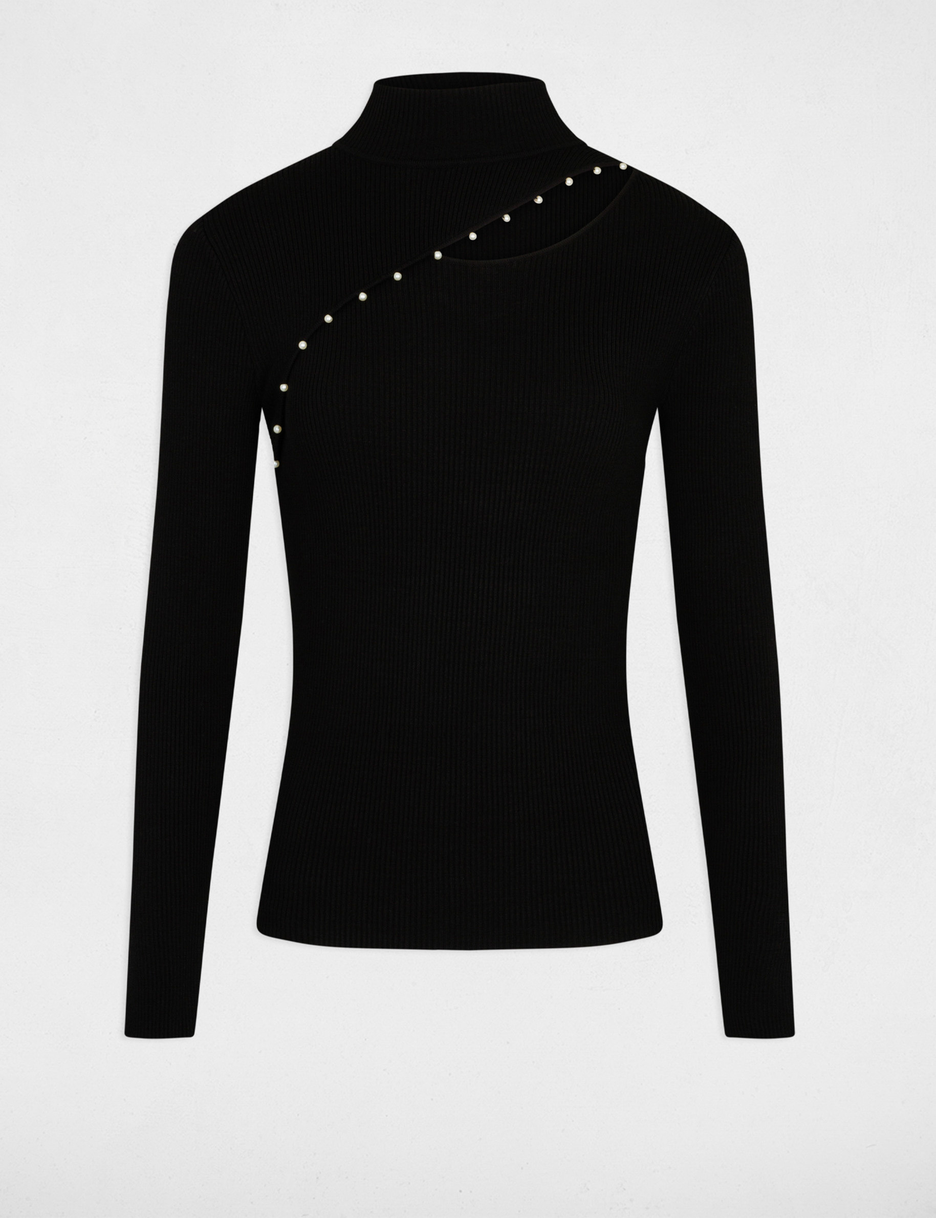 Pull manches longues avec ouverture noir femme