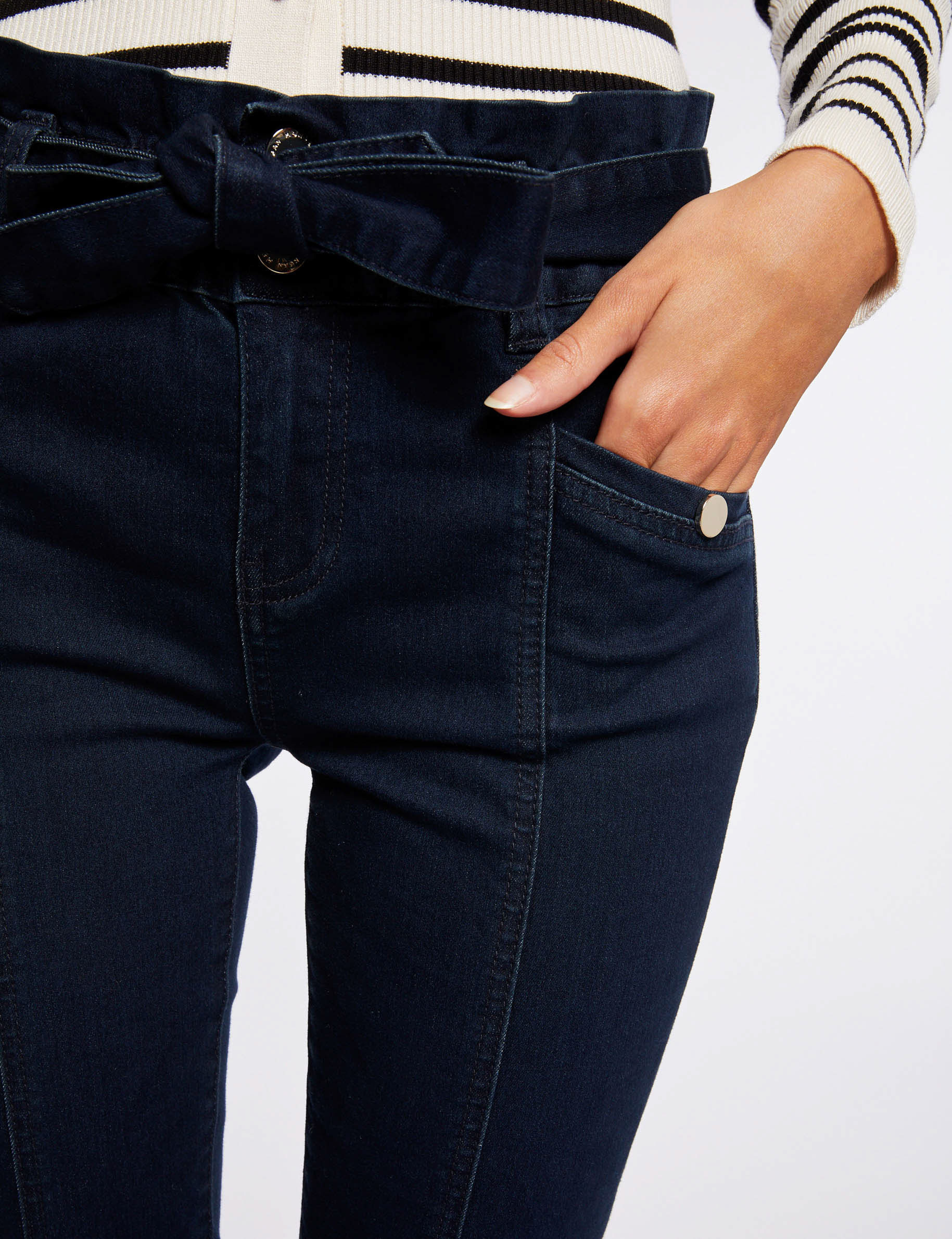 Jeans slim taille haute ceinturé jean stone femme