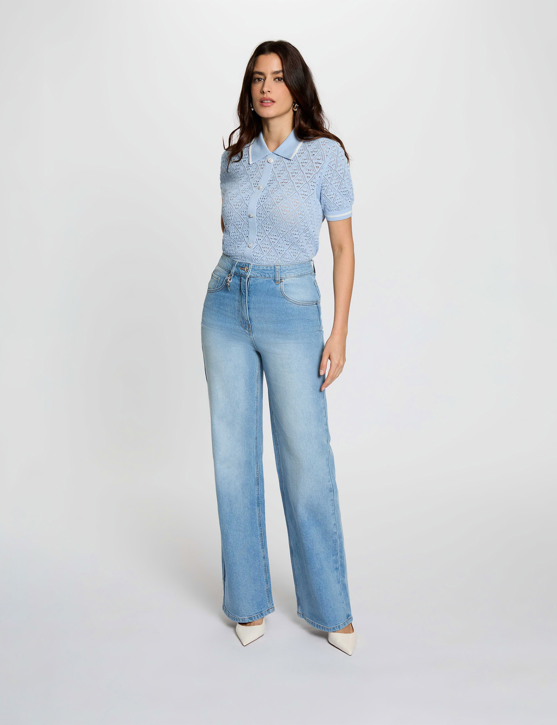 Gilet ajust&eacute; col &agrave; revers bleu ciel femme