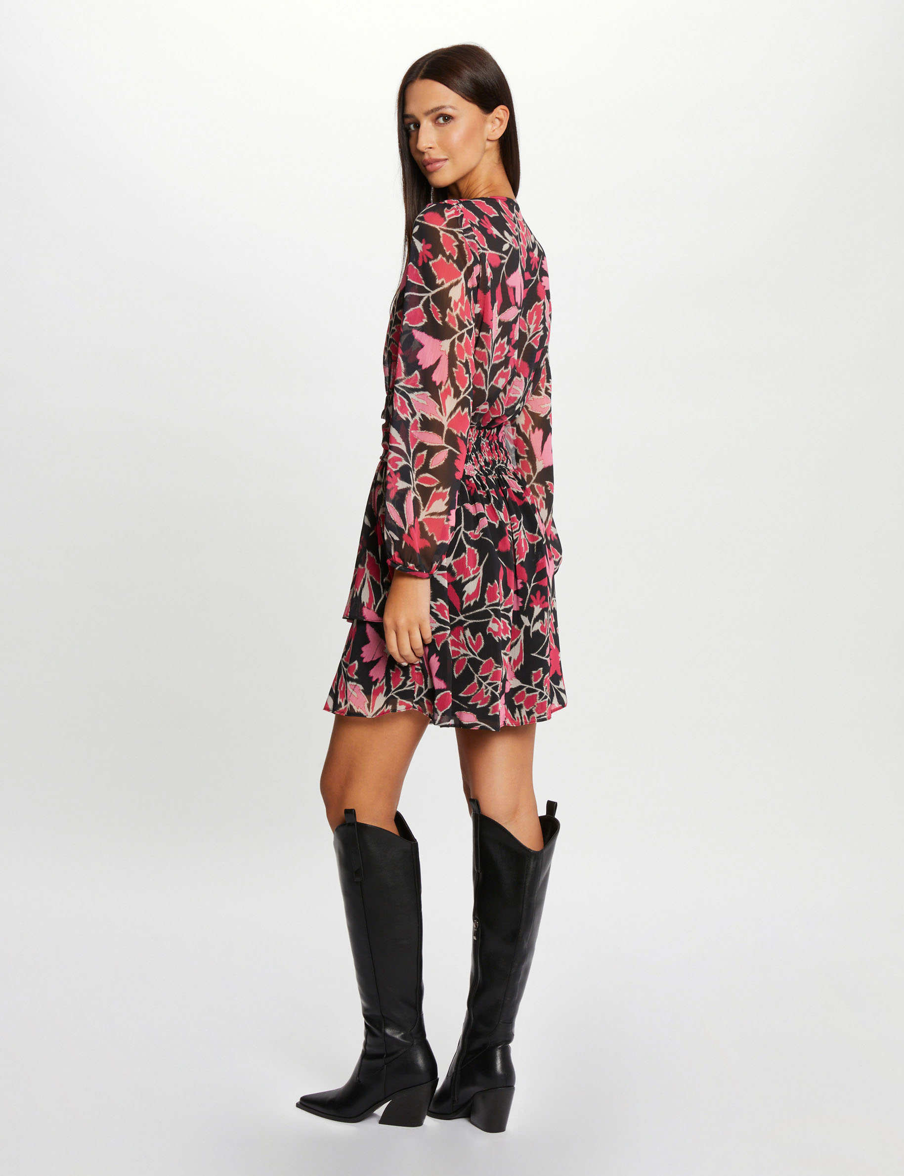 robe droite drapee imprime vegetal multico femme Robe droite drapée imprimé végétal multico femme