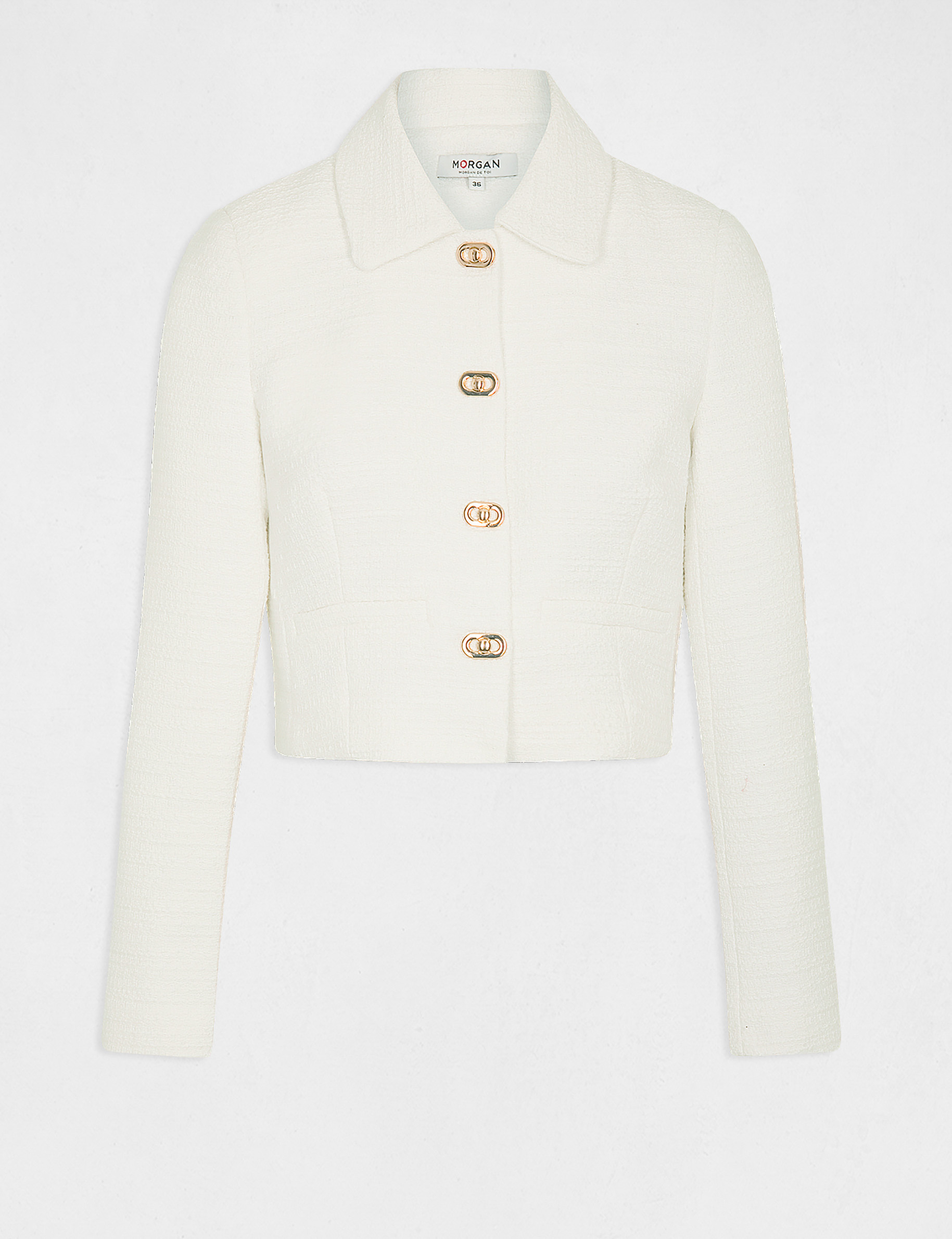 Veste droite boutonnée ecru femme Veste droite boutonnée ecru femme