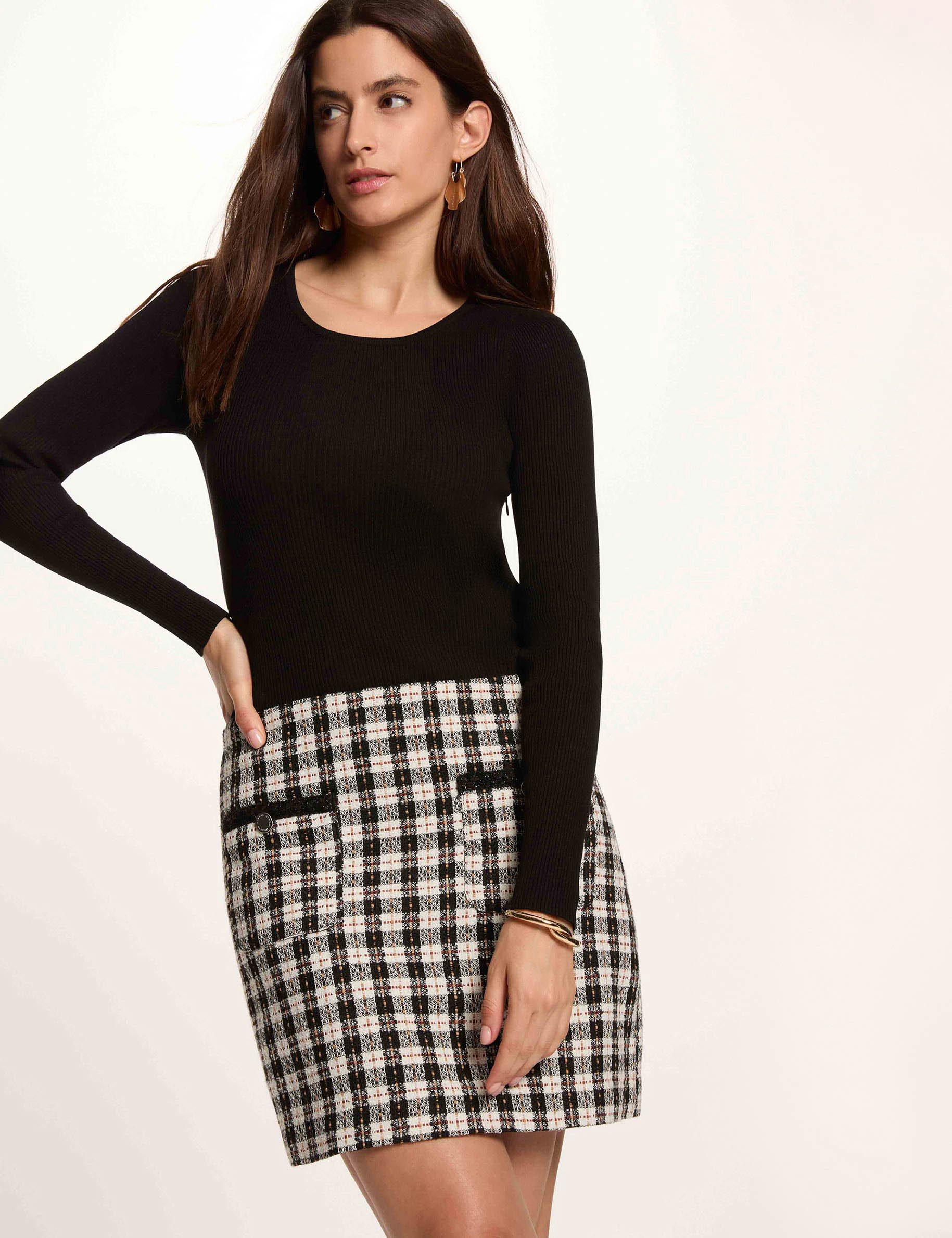 Robe courte tweed noir femme