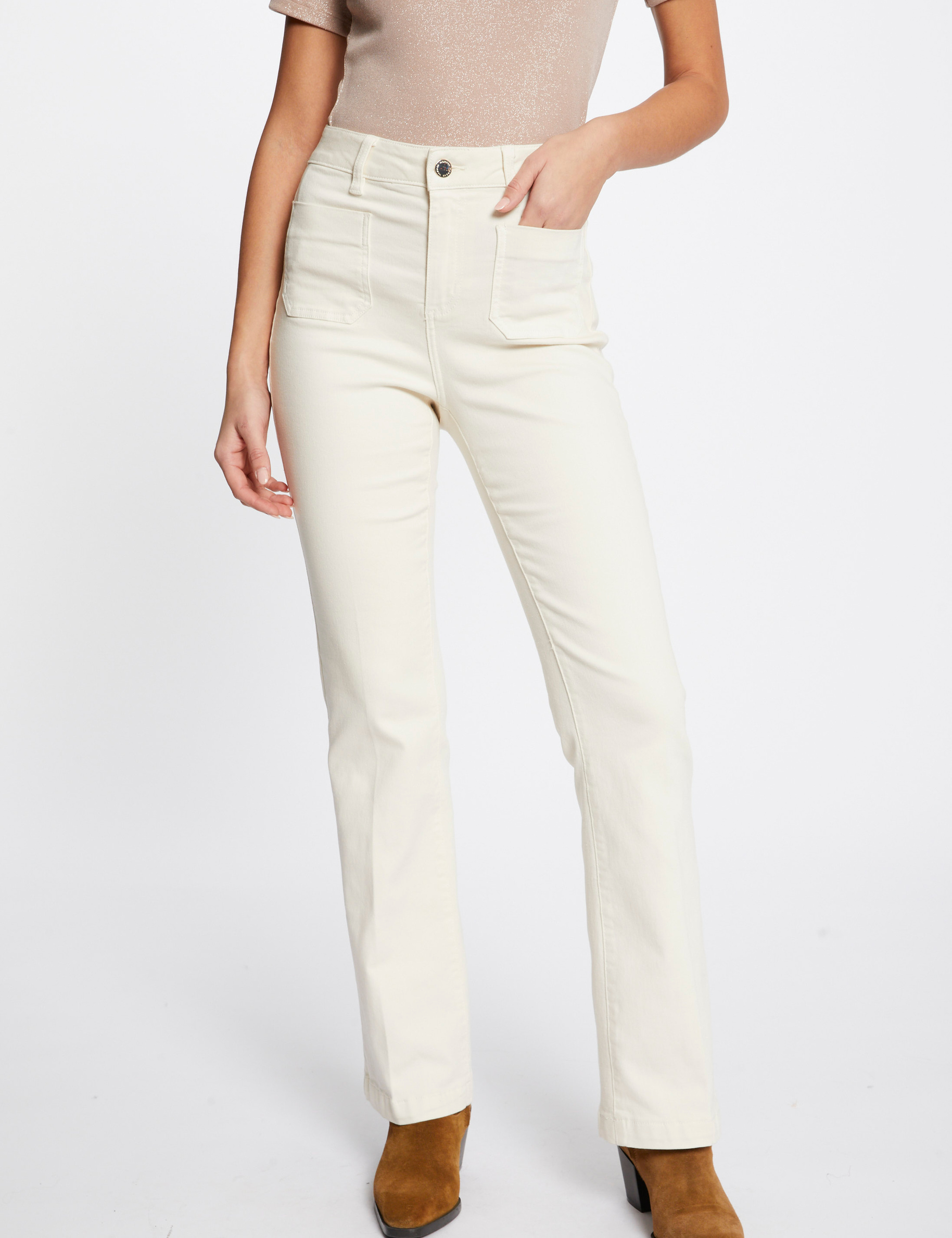pantalon droit avec pinces ivoire femme Pantalon droit avec pinces ivoire femme