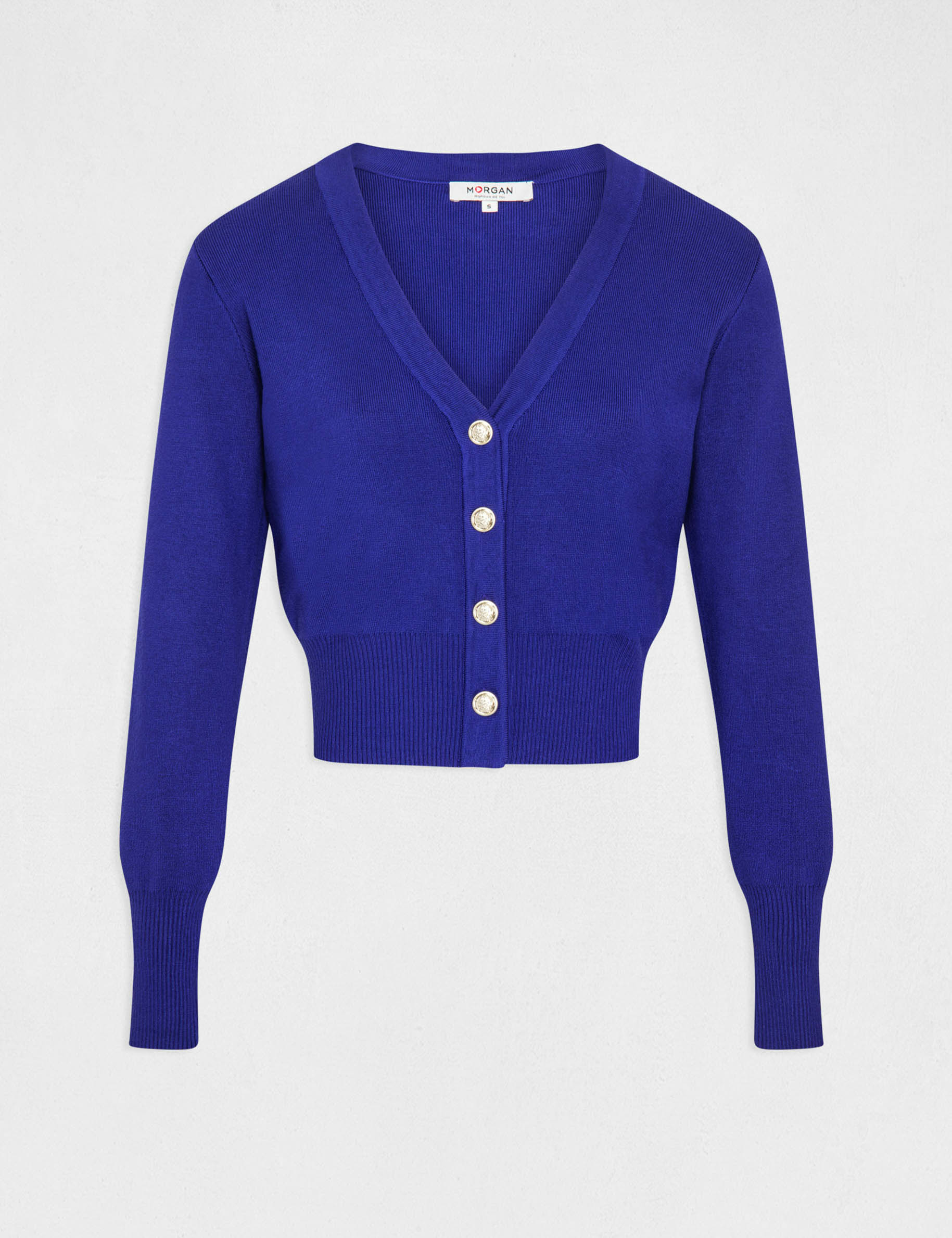 gilet col en v manches longues bleu moyen femme Gilet col en V manches longues bleu moyen femme