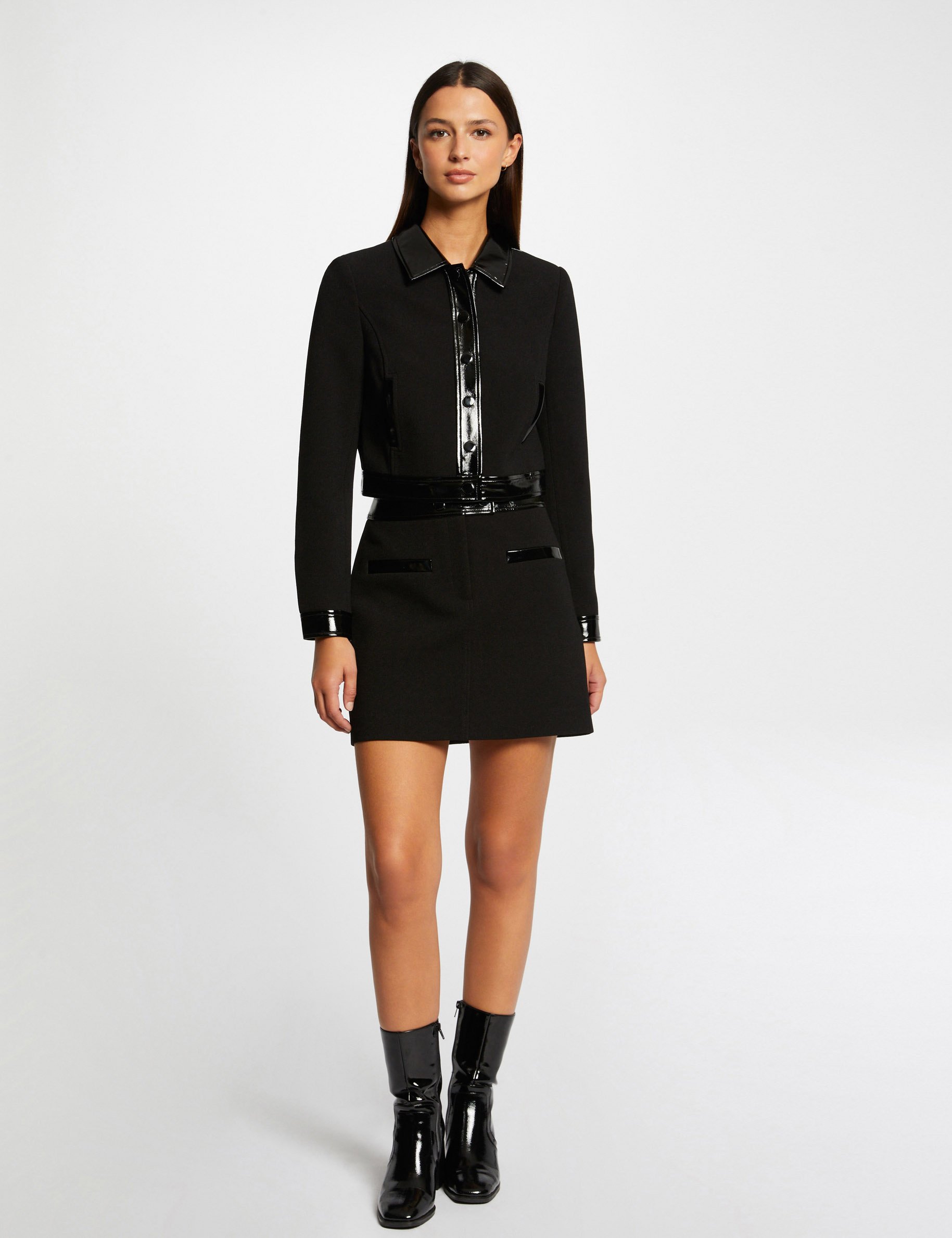 jupe droite avec details vinyle noir femme Jupe droite avec détails vinyle noir femme