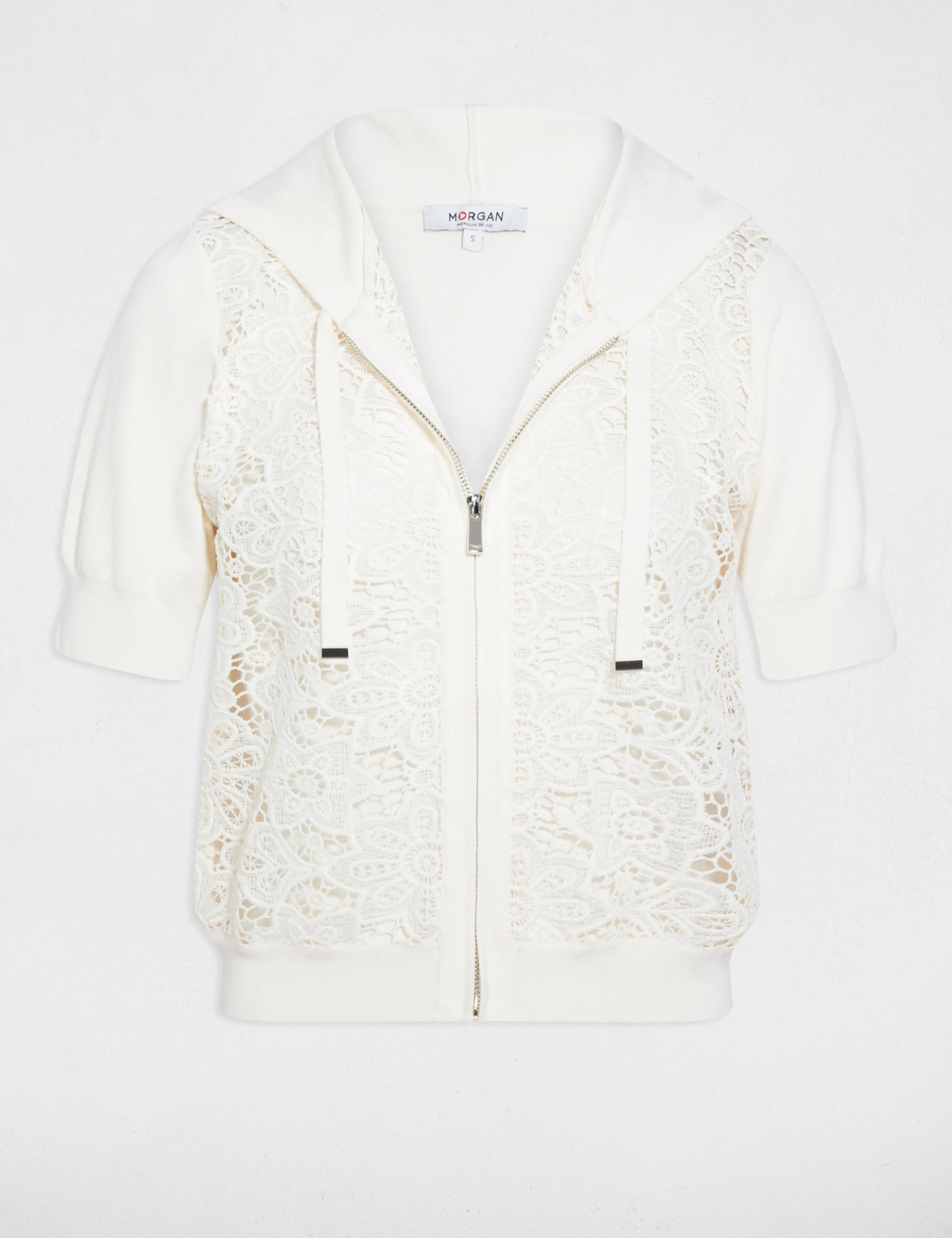 Gilet manches courtes capuche ivoire femme