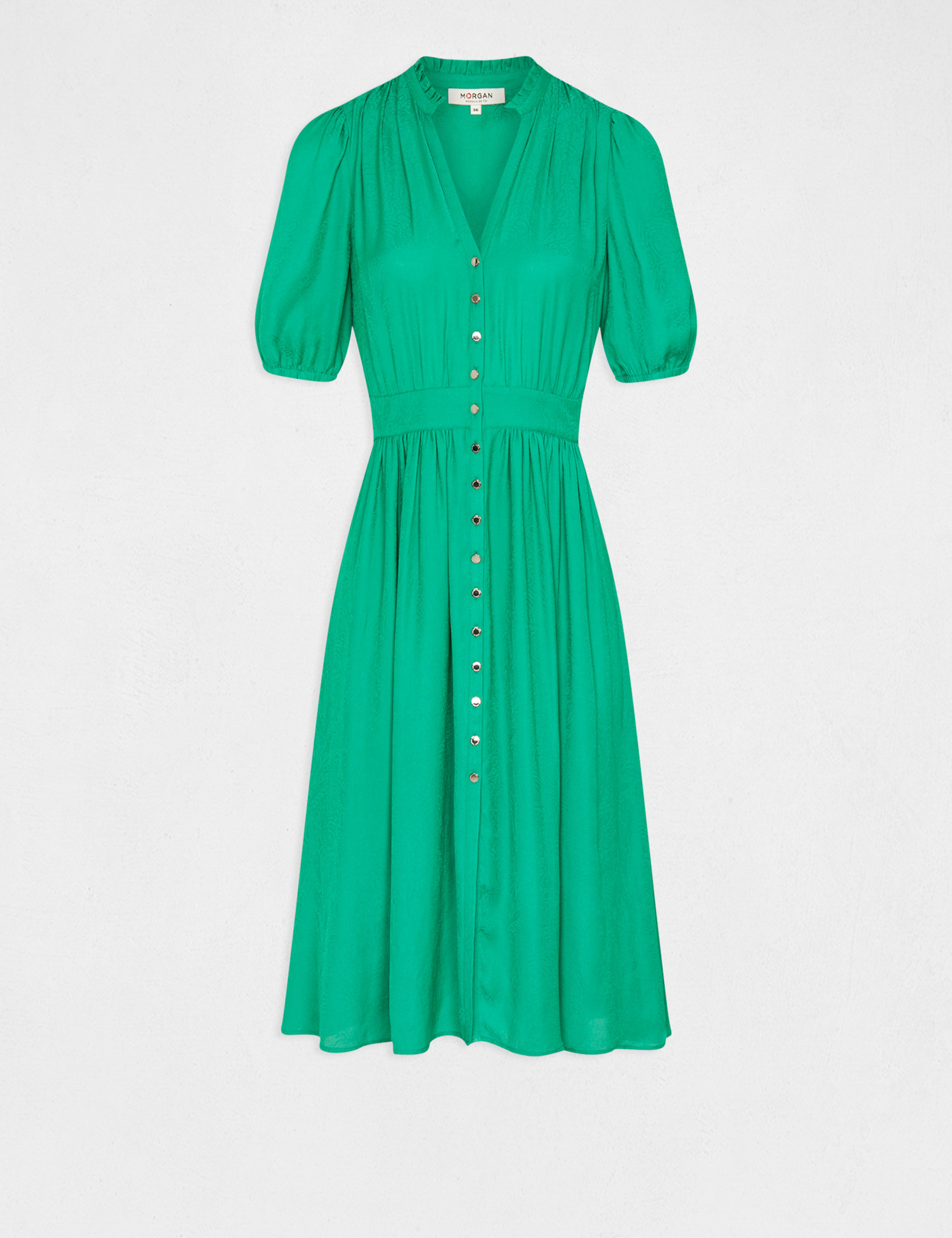 Robe midi évasée imprimé cachemire vert moyen femme Robe midi évasée imprimé cachemire vert moyen femme
