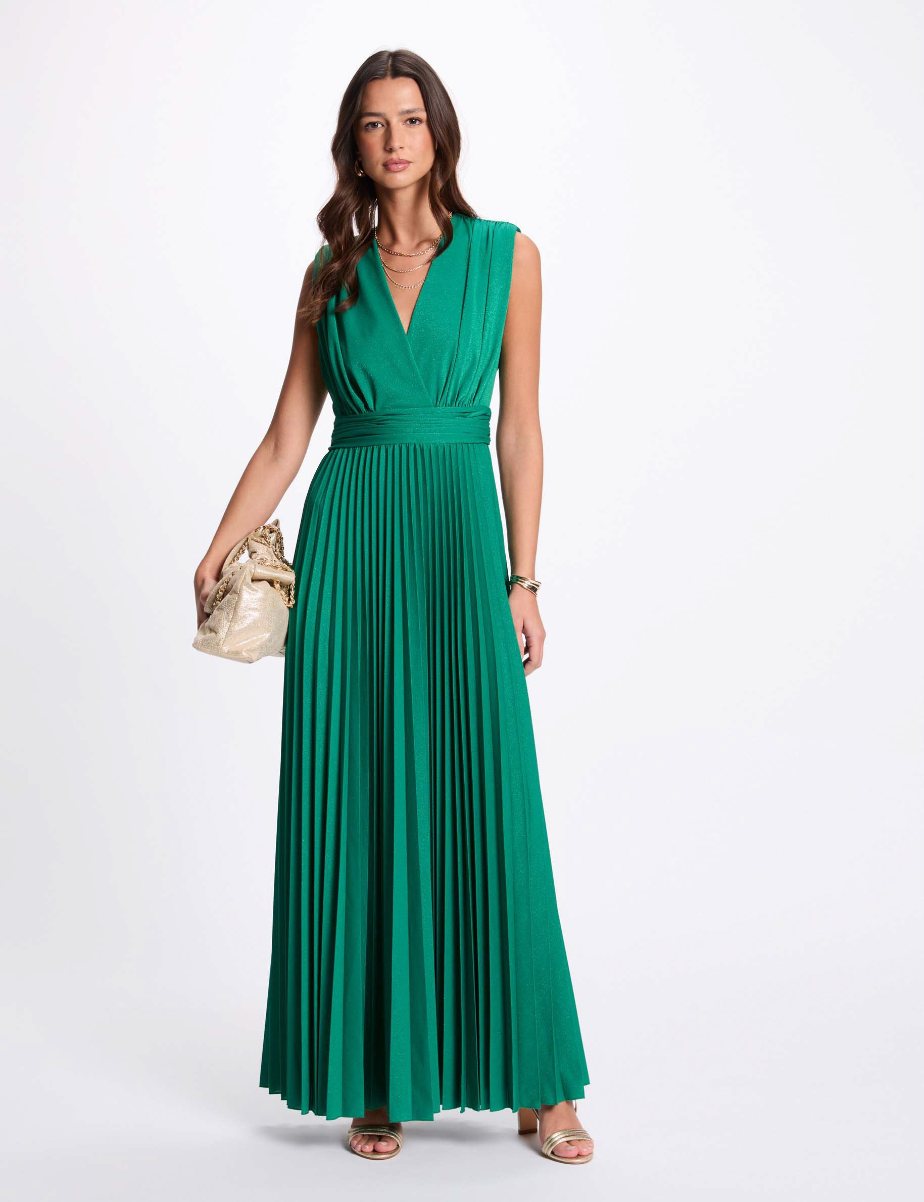 robe longue droite plissee vert emeraude femme Robe longue droite plissée vert émeraude femme