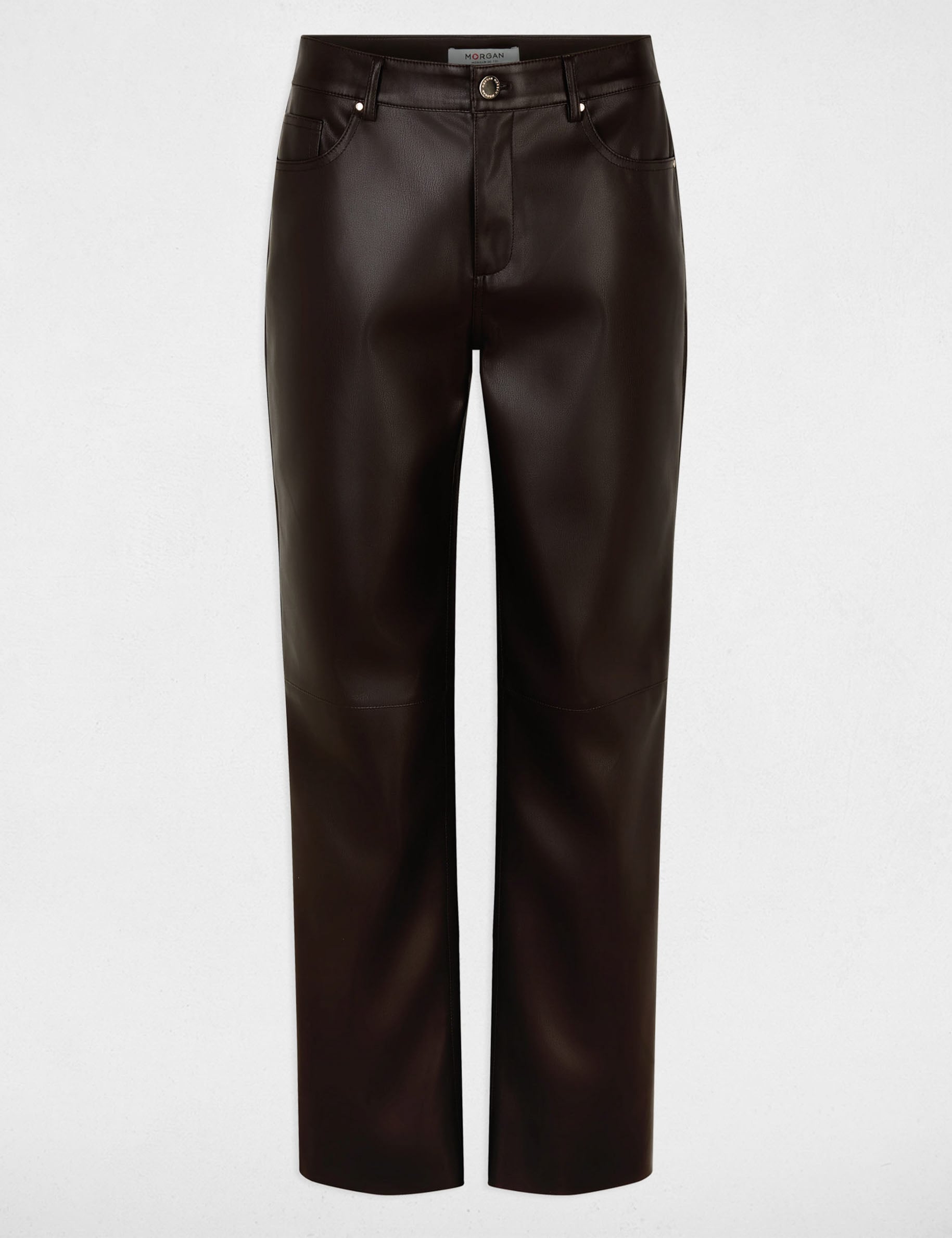 Pantalon bootcut similicuir marron fonc&eacute; femme