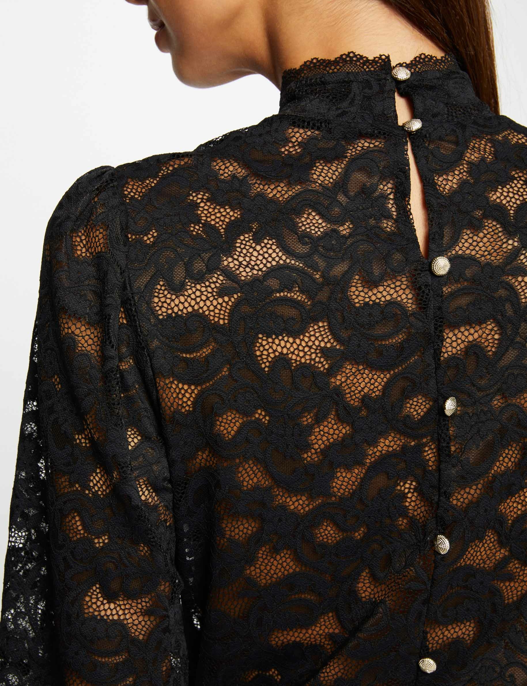 T-shirt manches longues en dentelle noir femme