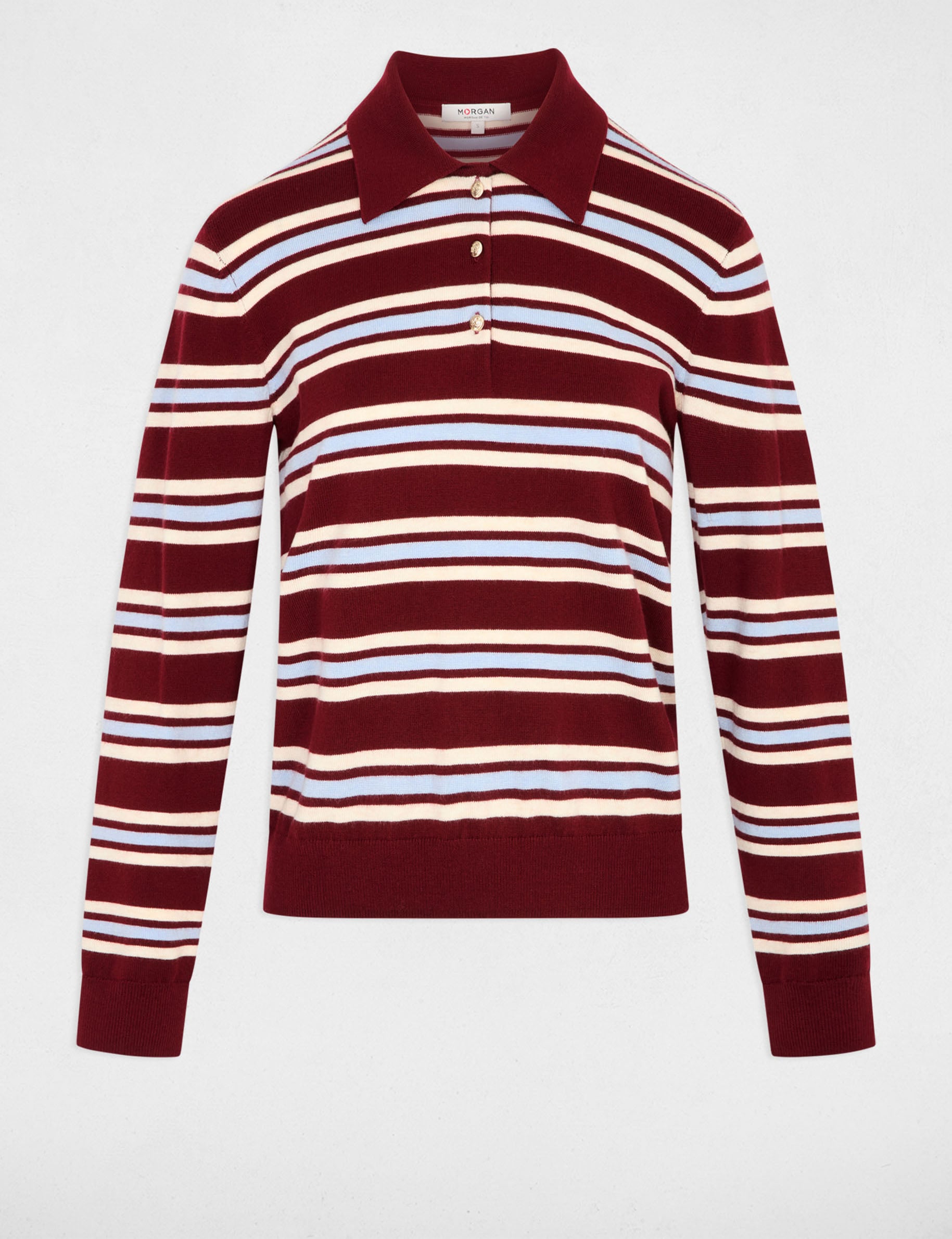 Pull col &agrave; revers bordeaux femme