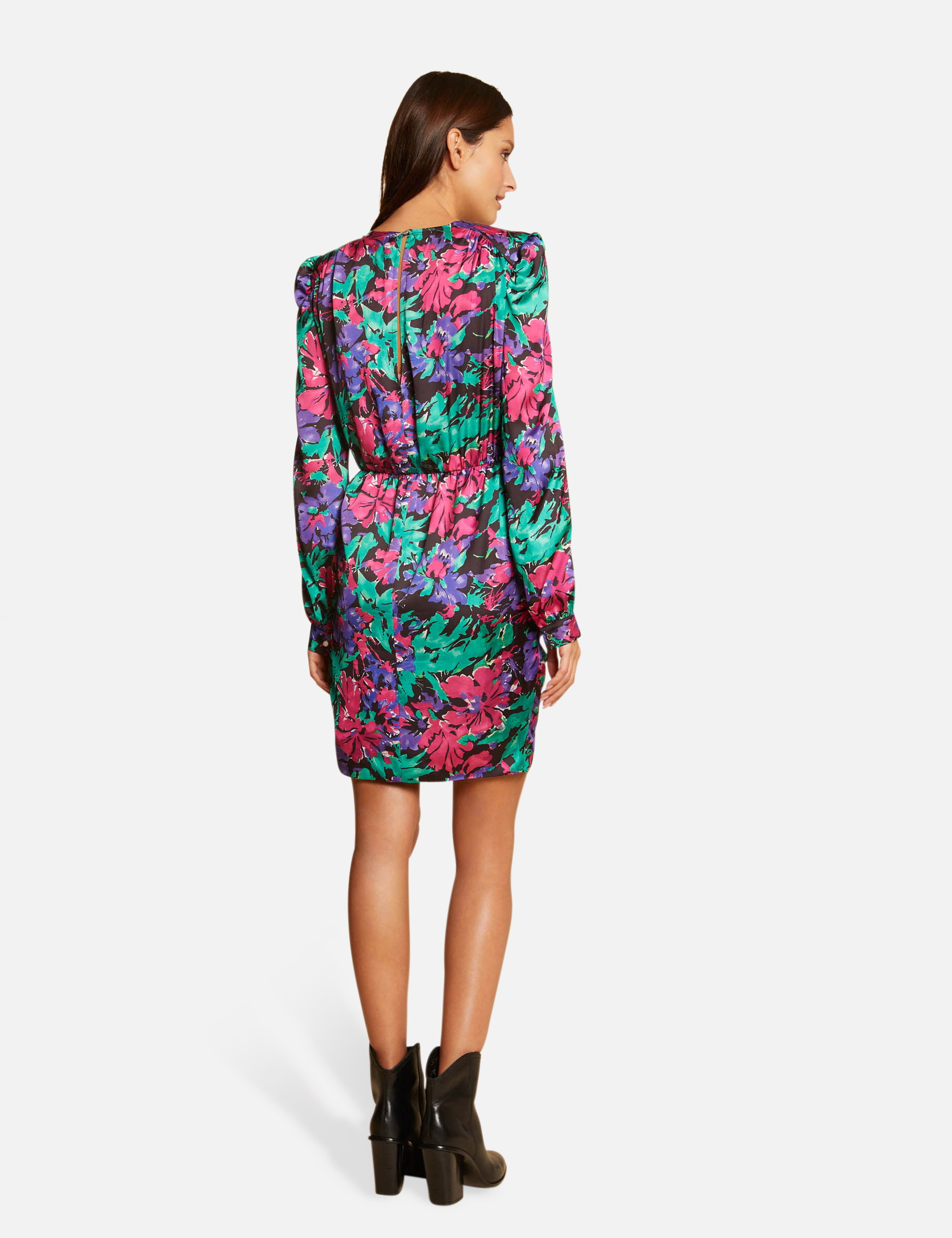 Robe ajustée drapée imprimé floral multico femme