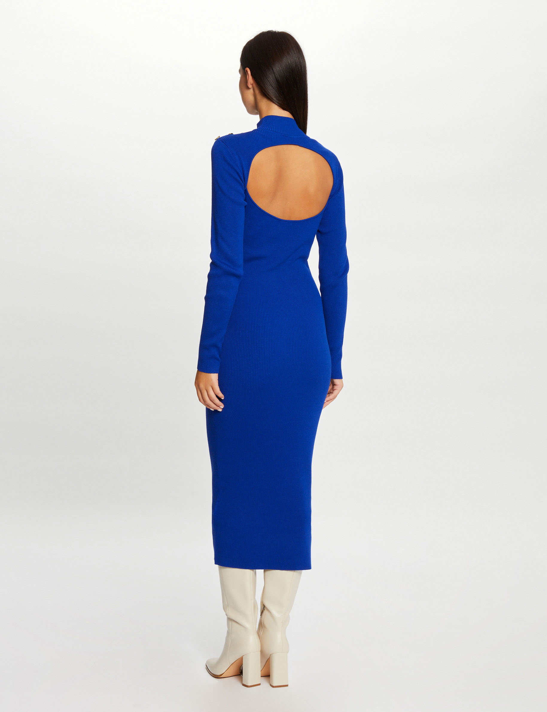 robe pull longue ajustee dos ouvert bleu electrique femme Robe pull longue ajustée dos ouvert bleu electrique femme