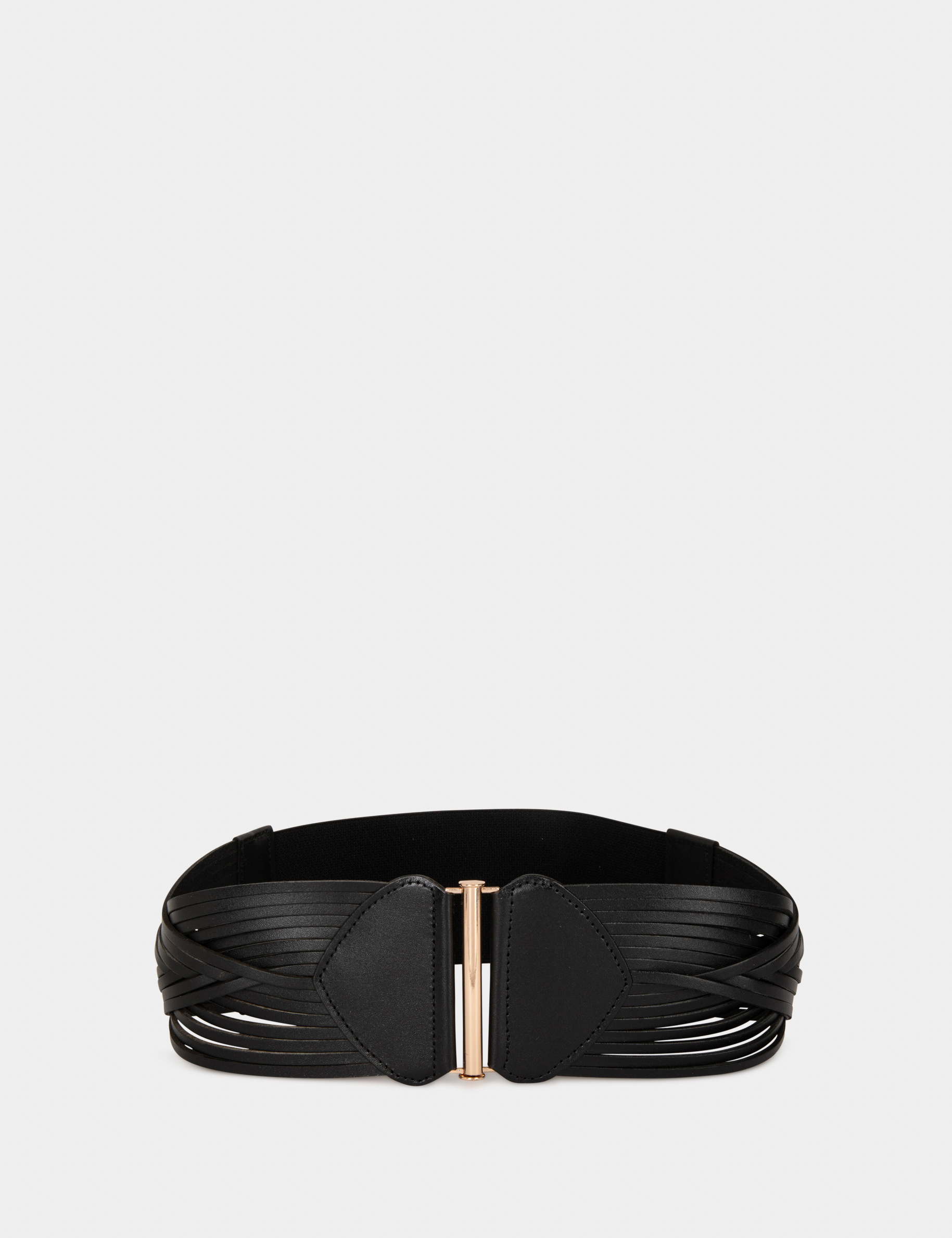 Ceinture élastiquée avec brides en cuir noir femme Ceinture élastiquée avec brides en cuir noir femme
