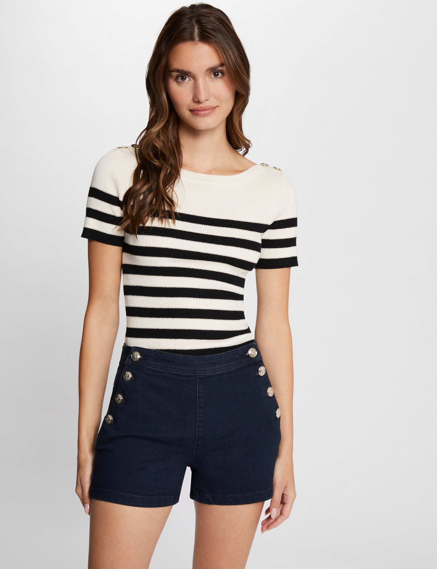 pull col rond a rayures ivoire femme Pull col rond à rayures ivoire femme