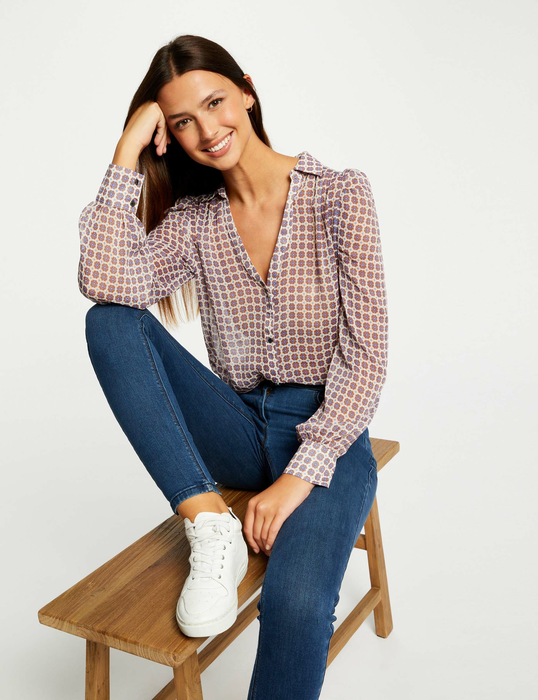chemise manches longues imprime multico femme Chemise manches longues imprimé multico femme