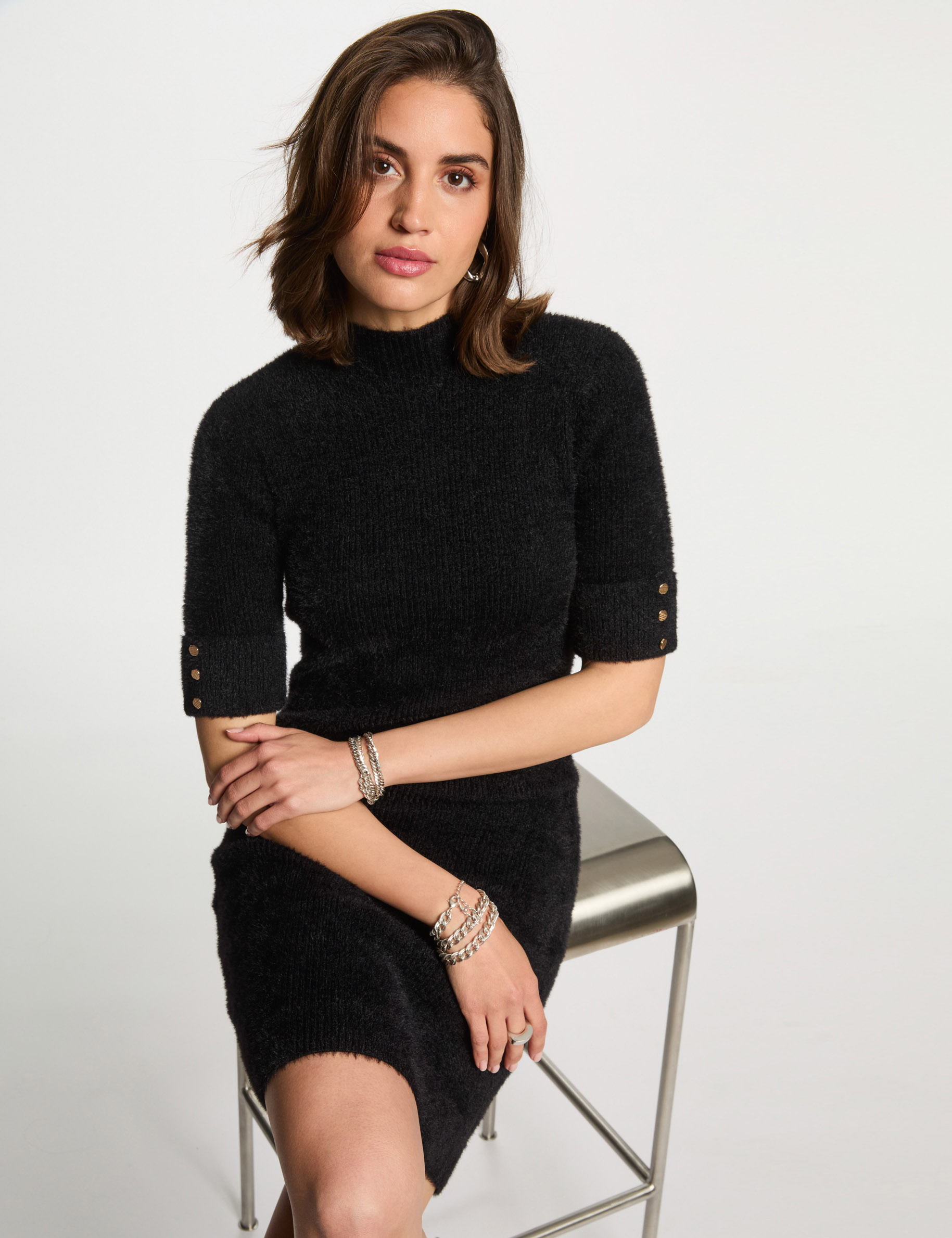 robe pull ajustee manches courtes noir femme Robe pull ajustée manches courtes noir femme