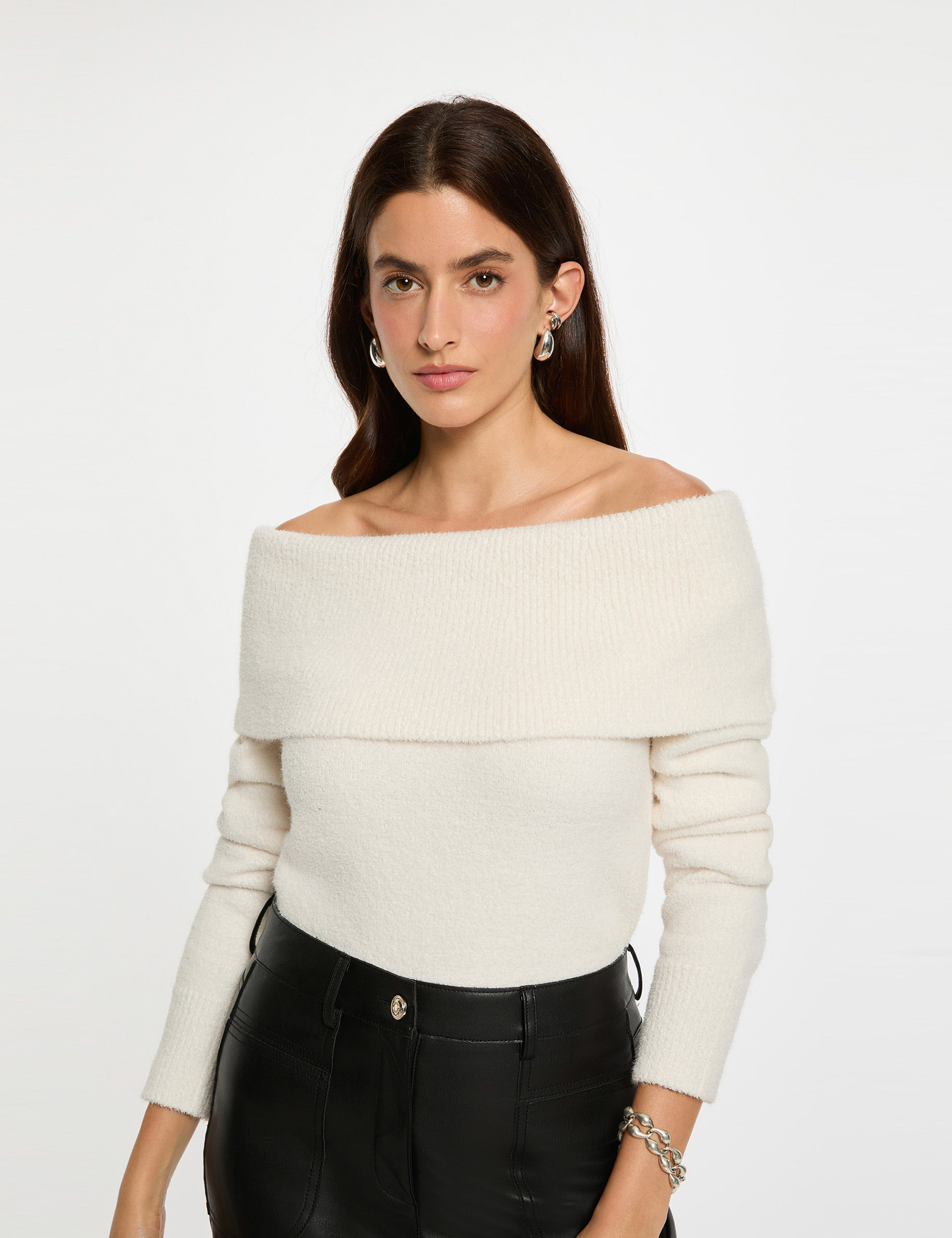 Pull col bardot ivoire femme