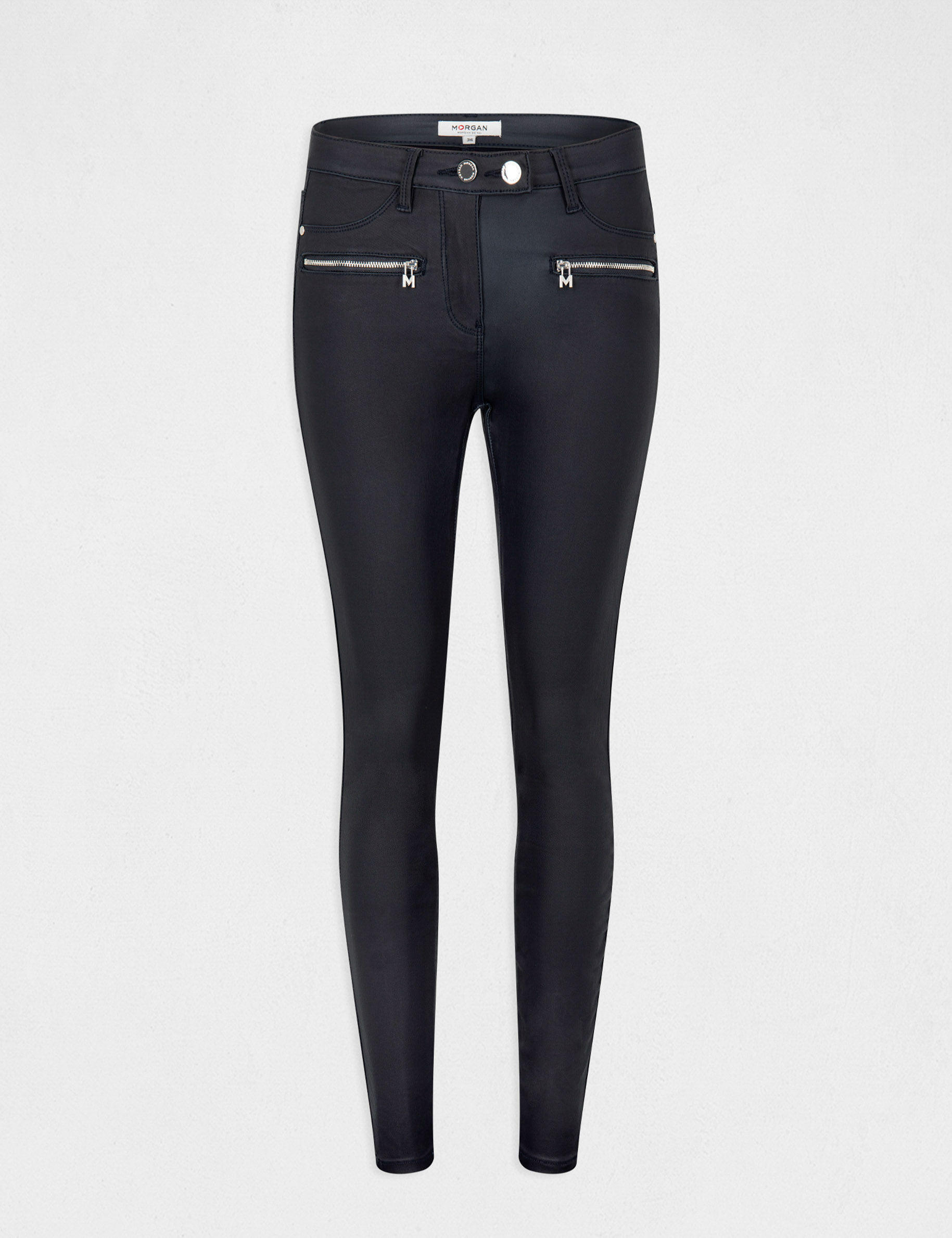 pantalon skinny enduit details zippes marine femme Pantalon skinny enduit détails zippés marine femme