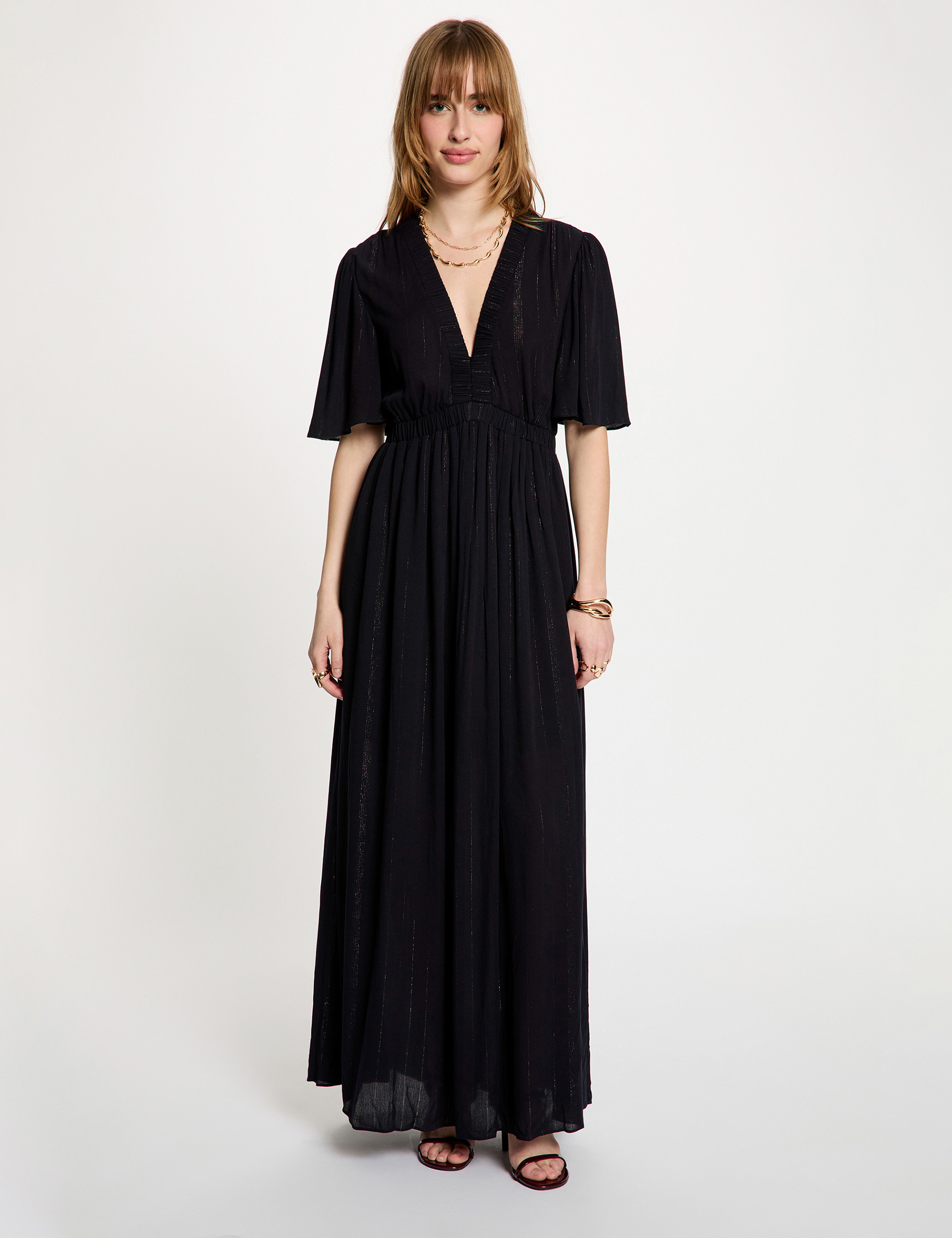 Robe longue col v bleu marine femme