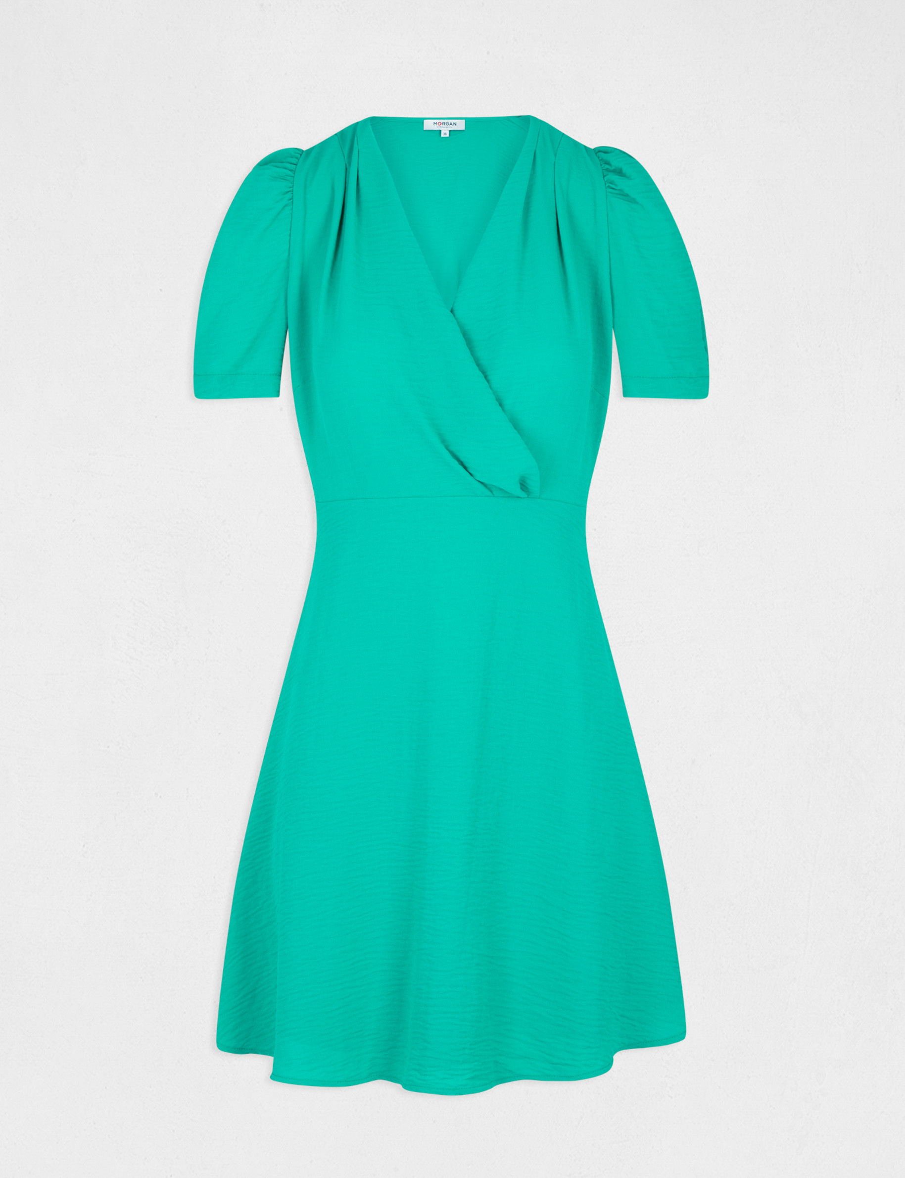 Robe évasée avec col cache-coeur vert femme Robe évasée avec col cache-coeur vert femme
