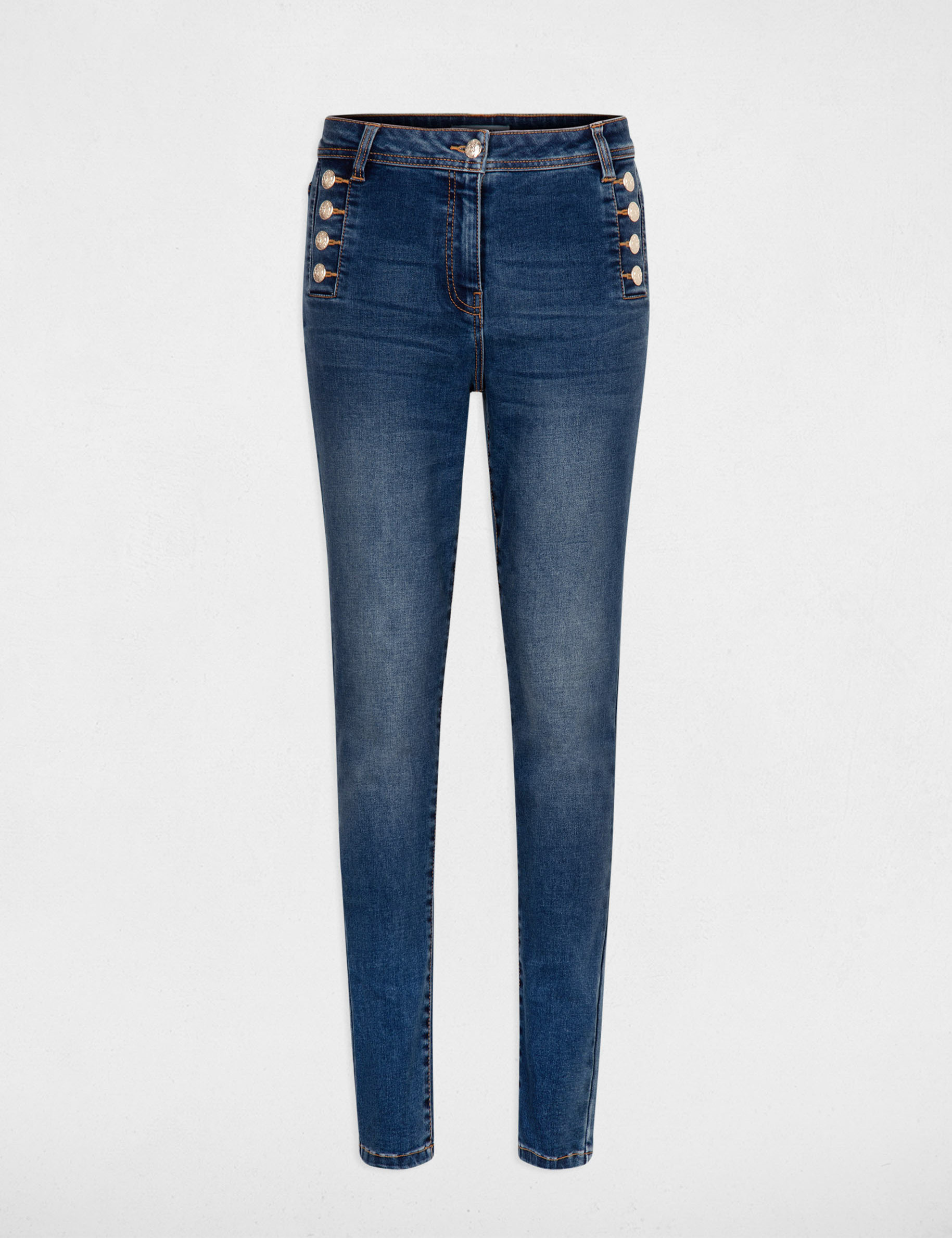 jeans slim avec boutons denim stone femme Jeans slim avec boutons denim stone femme